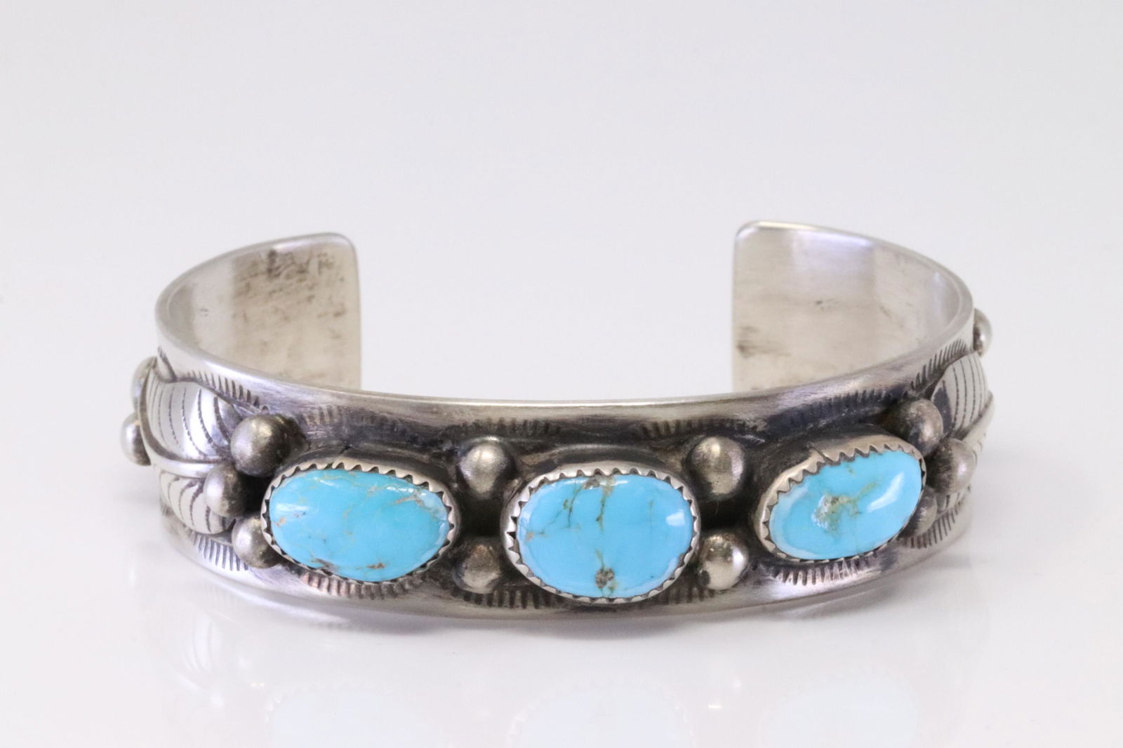 Native America Navajo Handmade Sterling Silver Turquoise Bracelet By Wilber Meyer. (1 of 4)