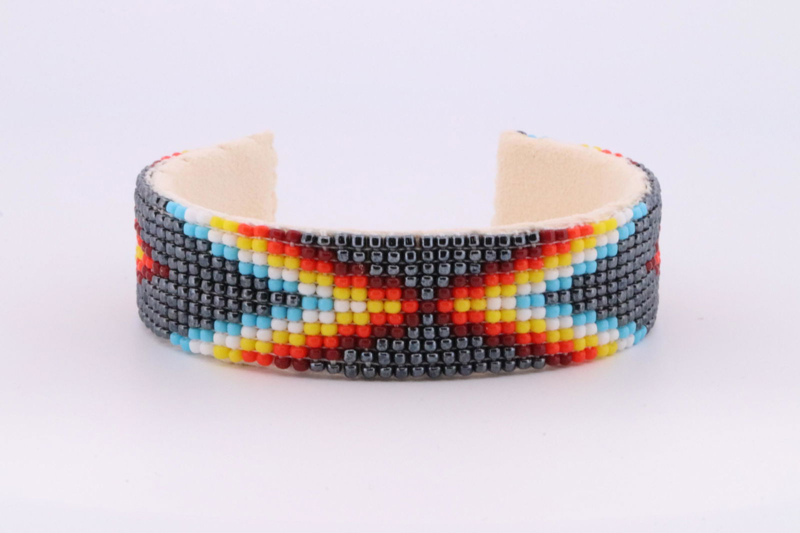 Native American Navajo Handmade Multi-Color Leather Bracelet. (1 of 4)