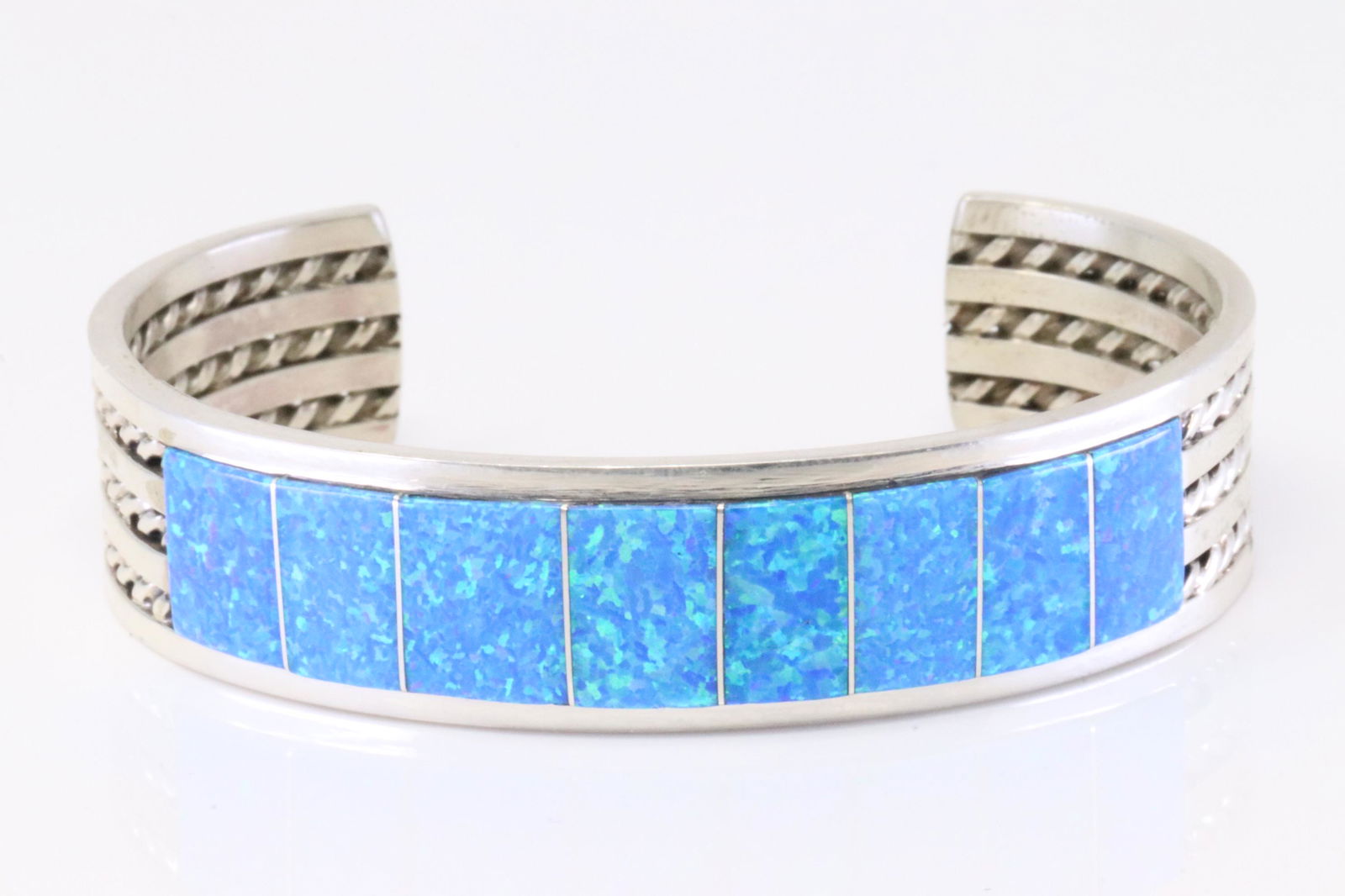 Native America Navajo Handmade Sterling Silver Opal Inlay Bracelet By Bru.J. (1 of 4)