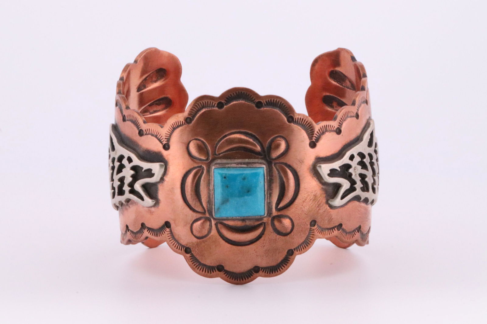 Native America Navajo Handmade Copper Turquoise Bracelet By R.B. (1 of 4)