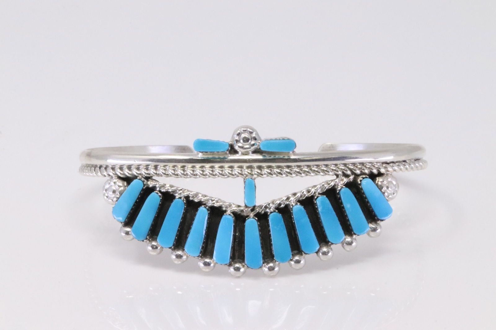 Native America Zuni Handmade Sterling Silver Turquoise Barcelet Cuff By Carlene Hattie. (1 of 4)