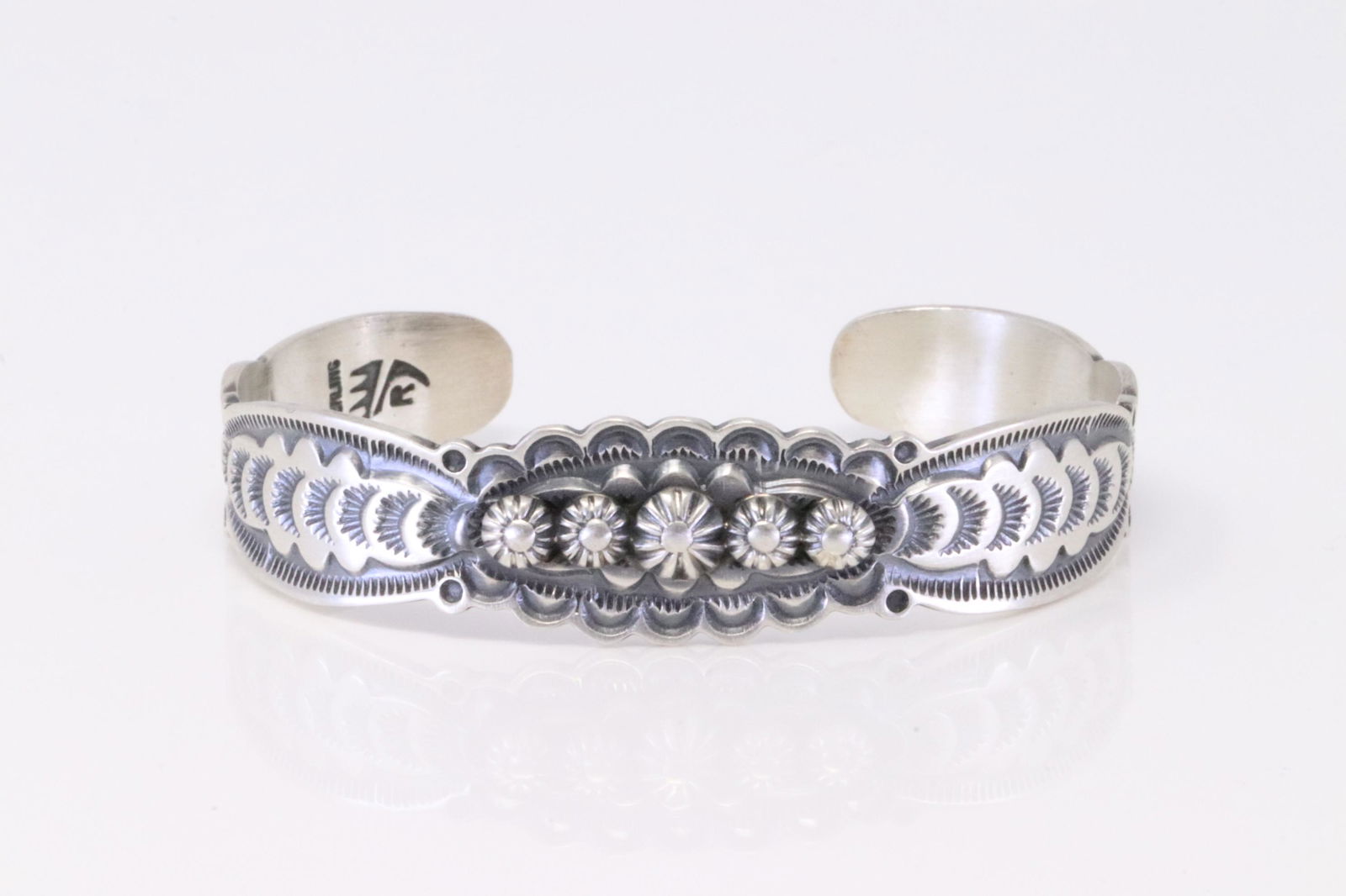 Native America Navajo Handmade Sterling Silver Solid Bracelet By Bennie Ramon. (1 of 4)