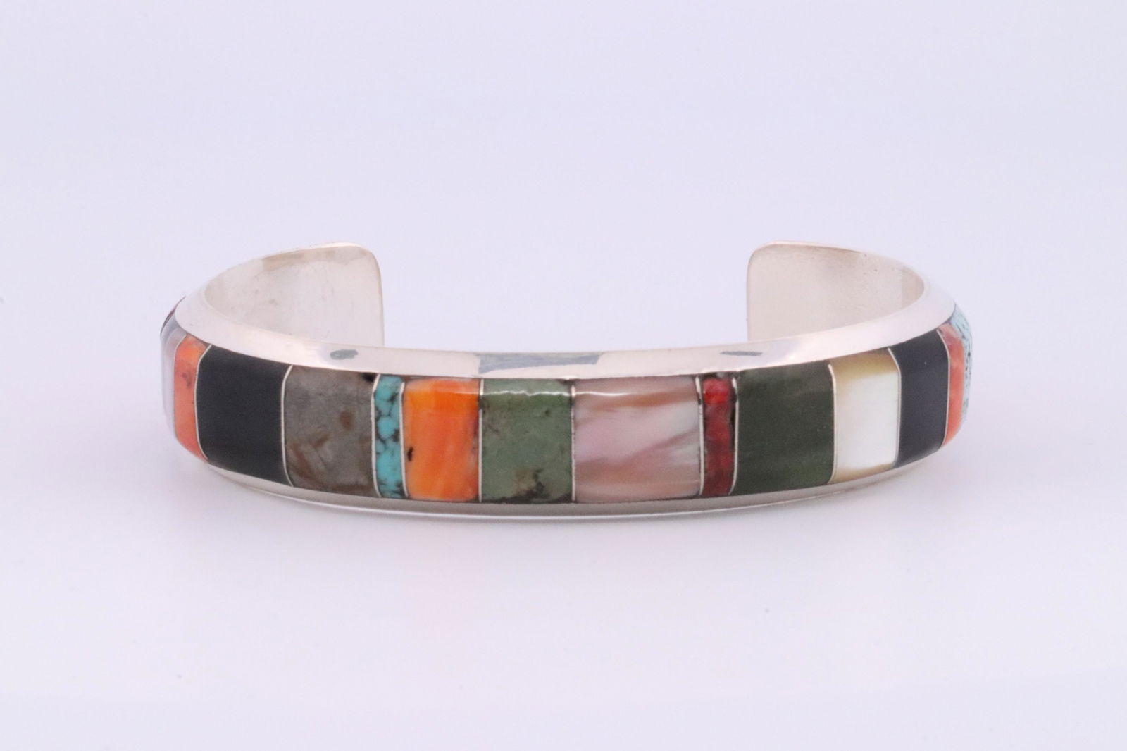 Native america Navajo Handmade Sterling Silver Multi-Color Inlay Bracelet By B.B. (1 of 4)