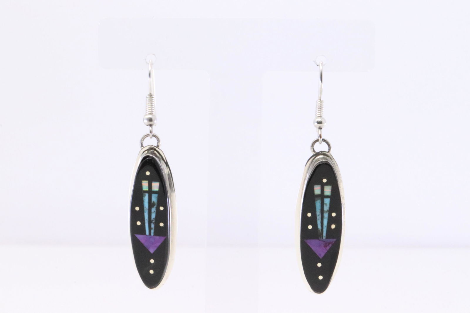 Native America Navajo Handmade Sterling Silver Multi-Color Night Sky Dangling Earring's By G. (1 of 4)