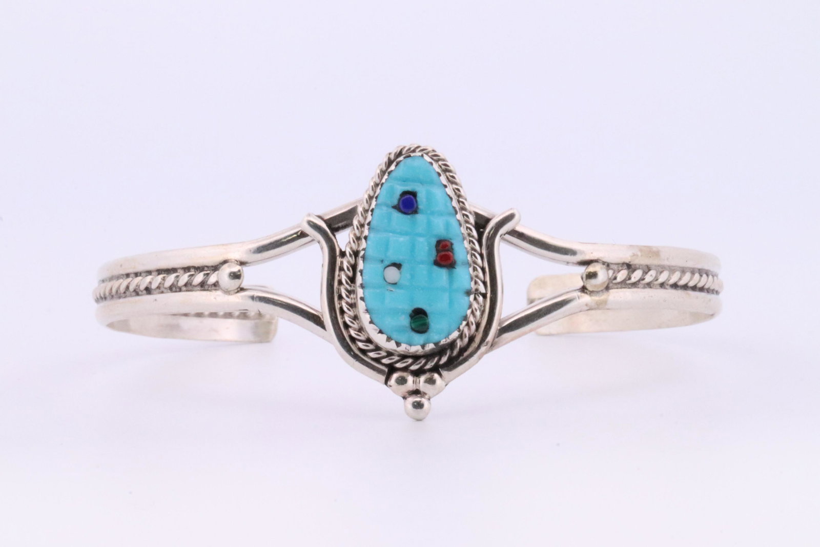 Native American Zuni Handmade Sterling Silver Turquoise Corn Bracelet By B.Etsate.: This is a Native American Zuni Handmade Sterling Silver Turquoise Corn Bracelet By B.Etsate.