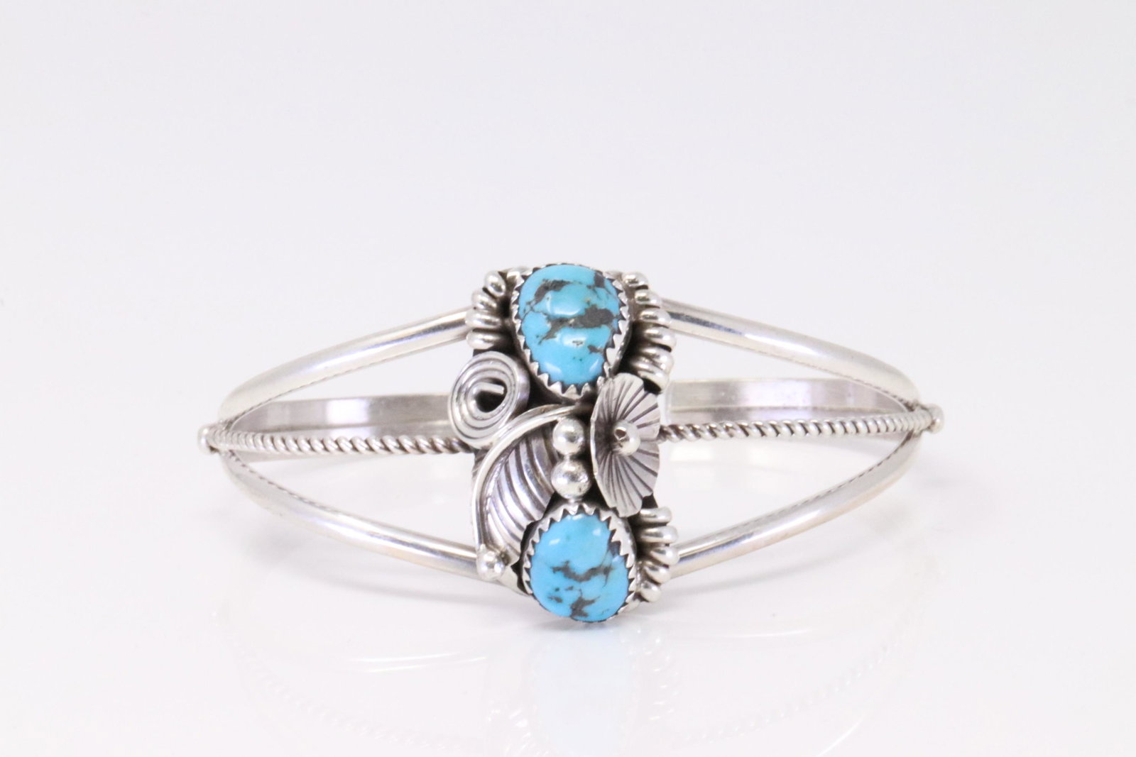 Native America Navajo Handmade Sterling Silver Turquoise Bracelet Cuff By Max C.: This is a Native America Navajo Handmade Sterling Silver Turquoise Bracelet Cuff By Max C.