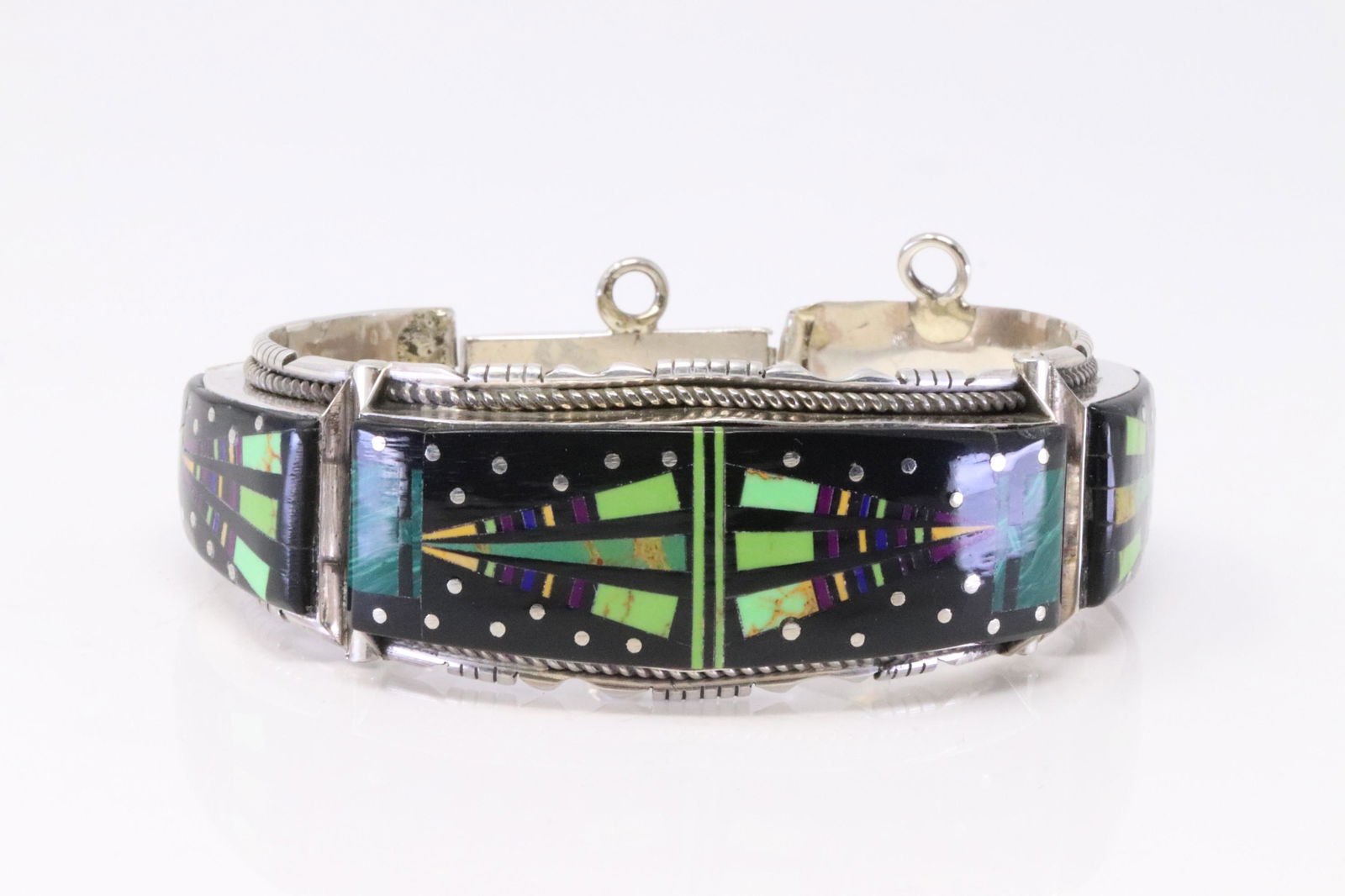 Native America Navajo Handmade Sterling Silver Night Sky Inlay Bracelet By Ray Jack. (1 of 4)
