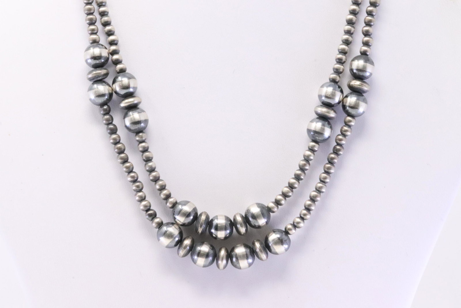 Native America Navajo Handmade Sterling Silver Pearl Beade Double Strand Necklace & Dangling (1 of 6)