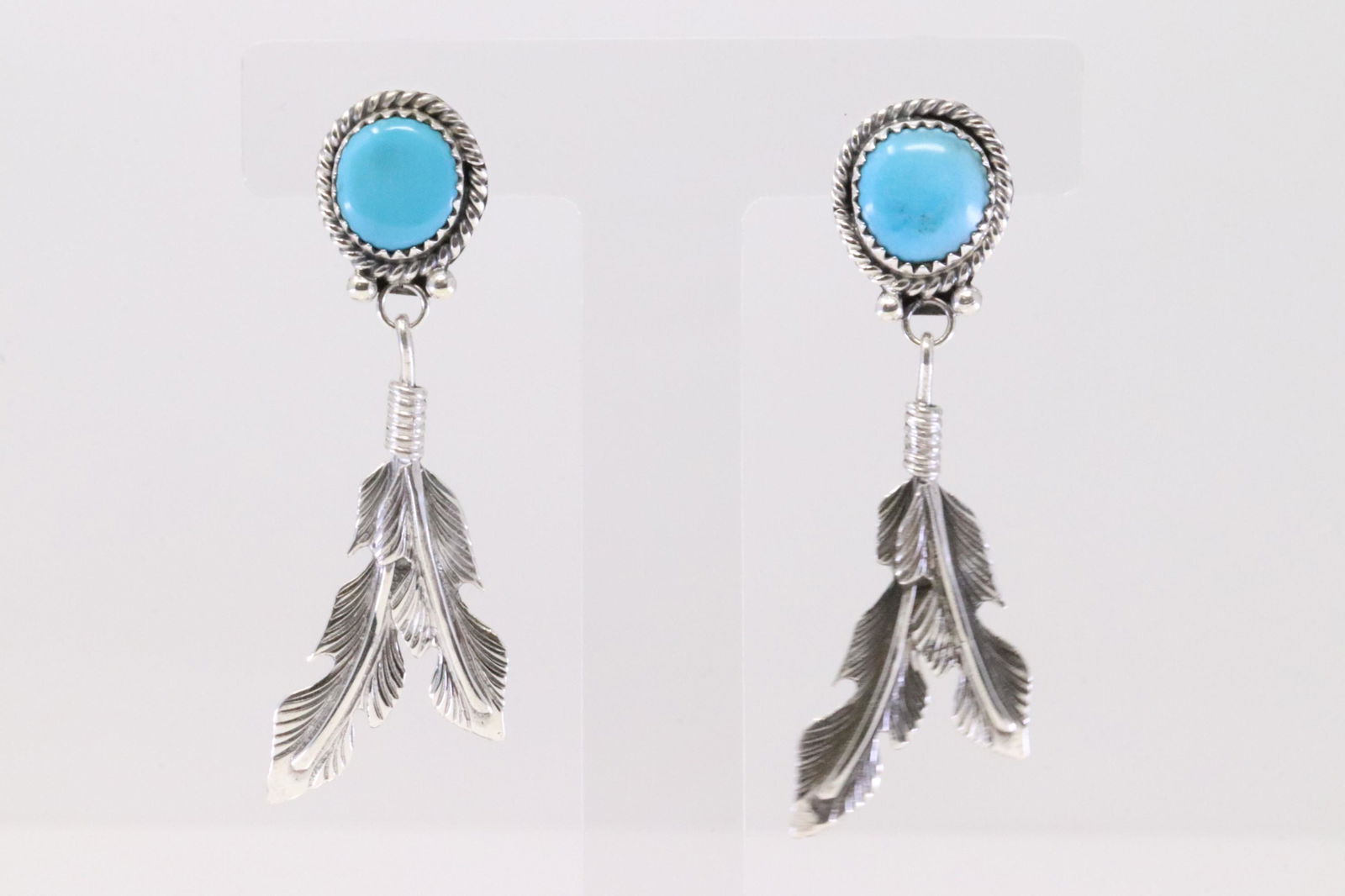 Native America Navajo Handmade Sterling Silver Turquoise Feather Post Earring's By Annie Spencer. (1 of 4)