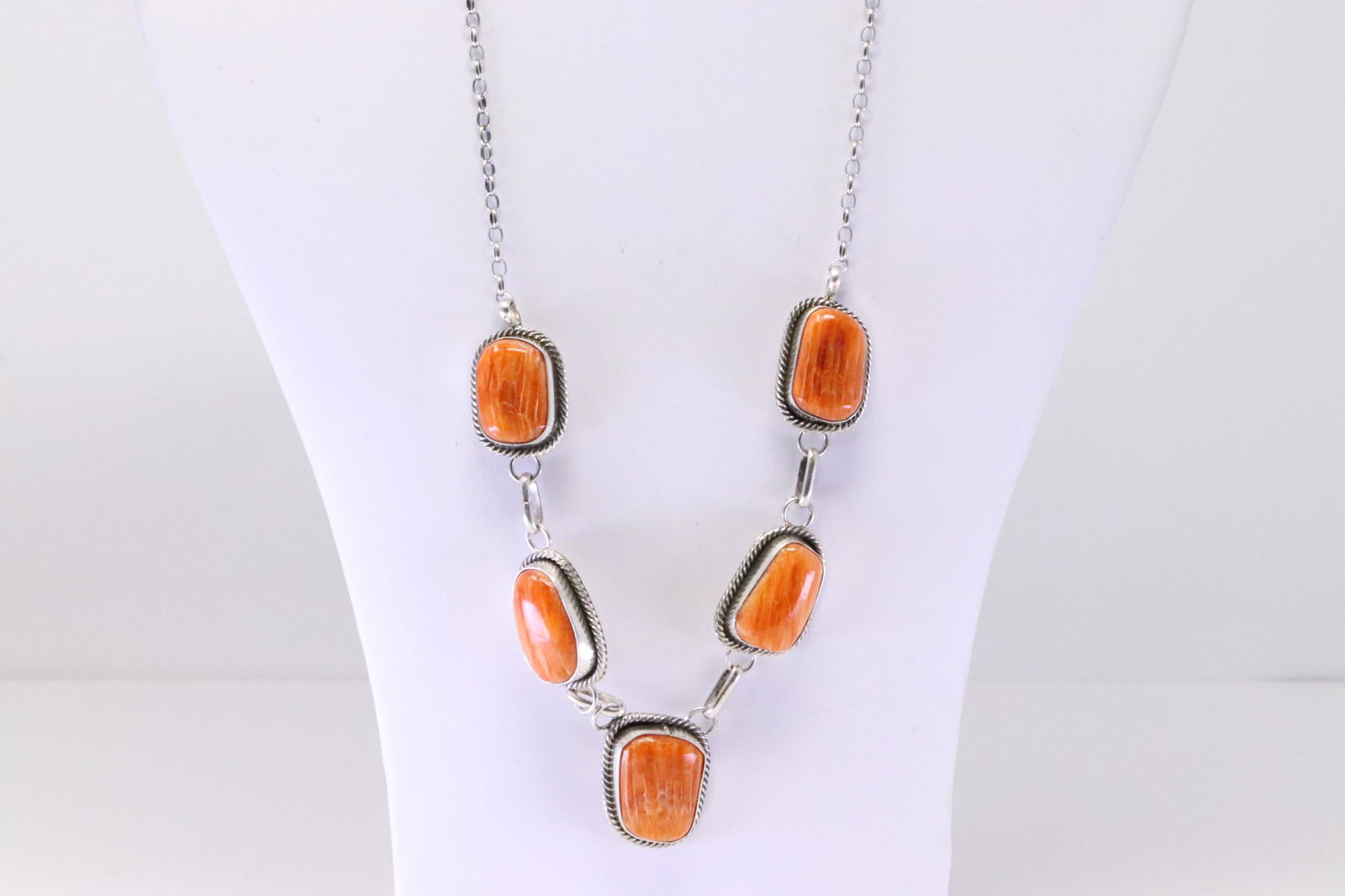 Native American Navajo Handmade Sterling Silver Spiny Oyster Necklace By Juanita Long. (1 of 4)