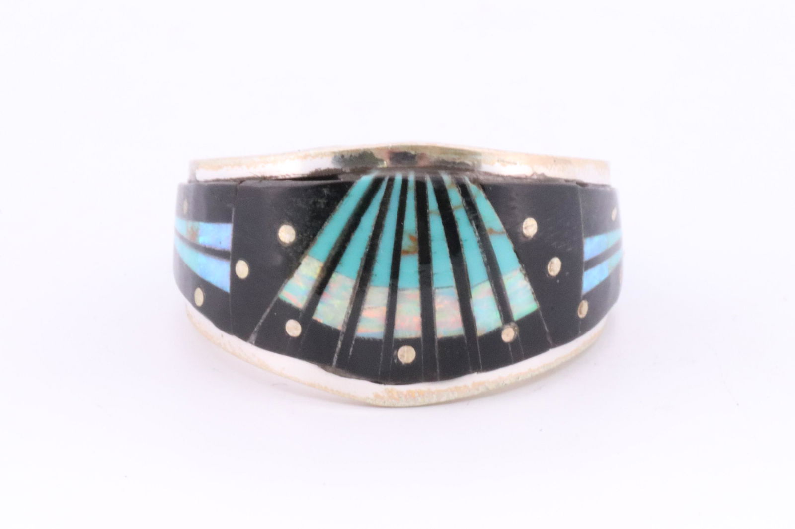 Native America Navajo Handmade Sterling Silver Night Sky Inlay Ring By G. (1 of 4)