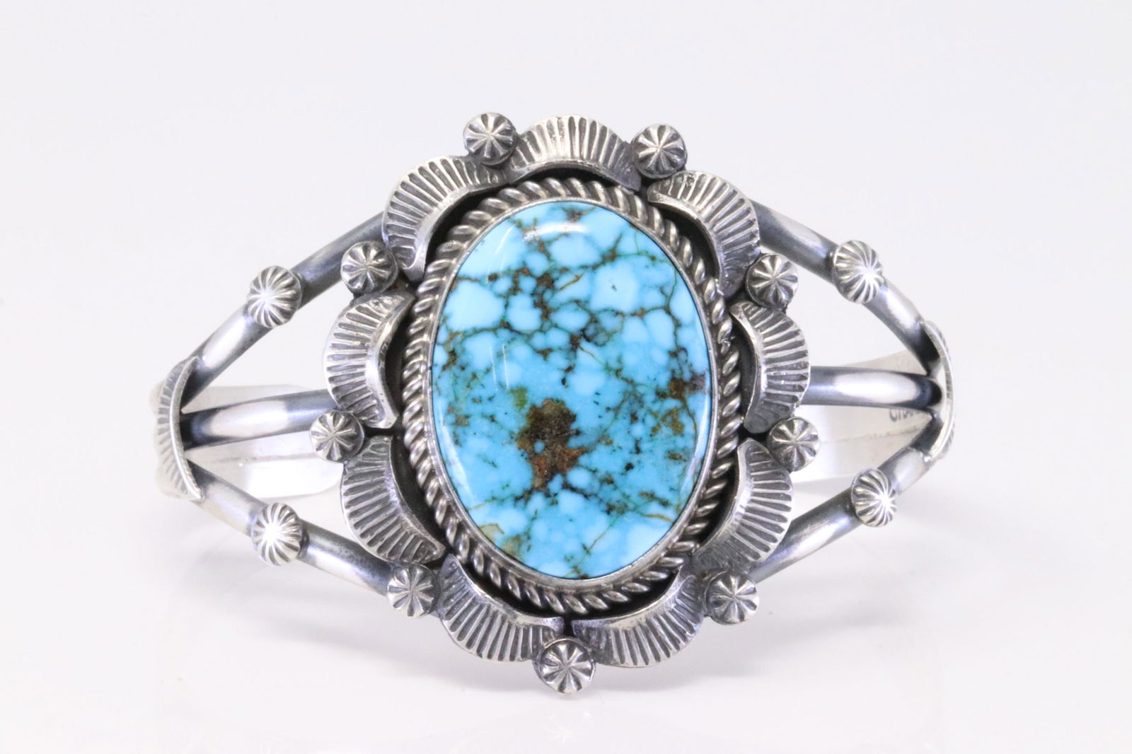 Native America Navajo Handmade Sterling Silver Turquoise Bracelet By Robert Shakey. (1 of 4)