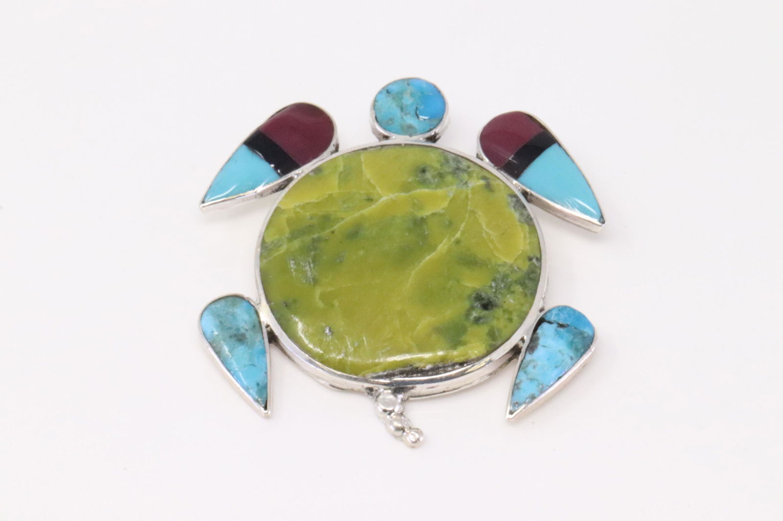 Native America Zuni Handmade Sterling Silver Multi-Color Turtle Pin / Pendant By A.A. (1 of 4)