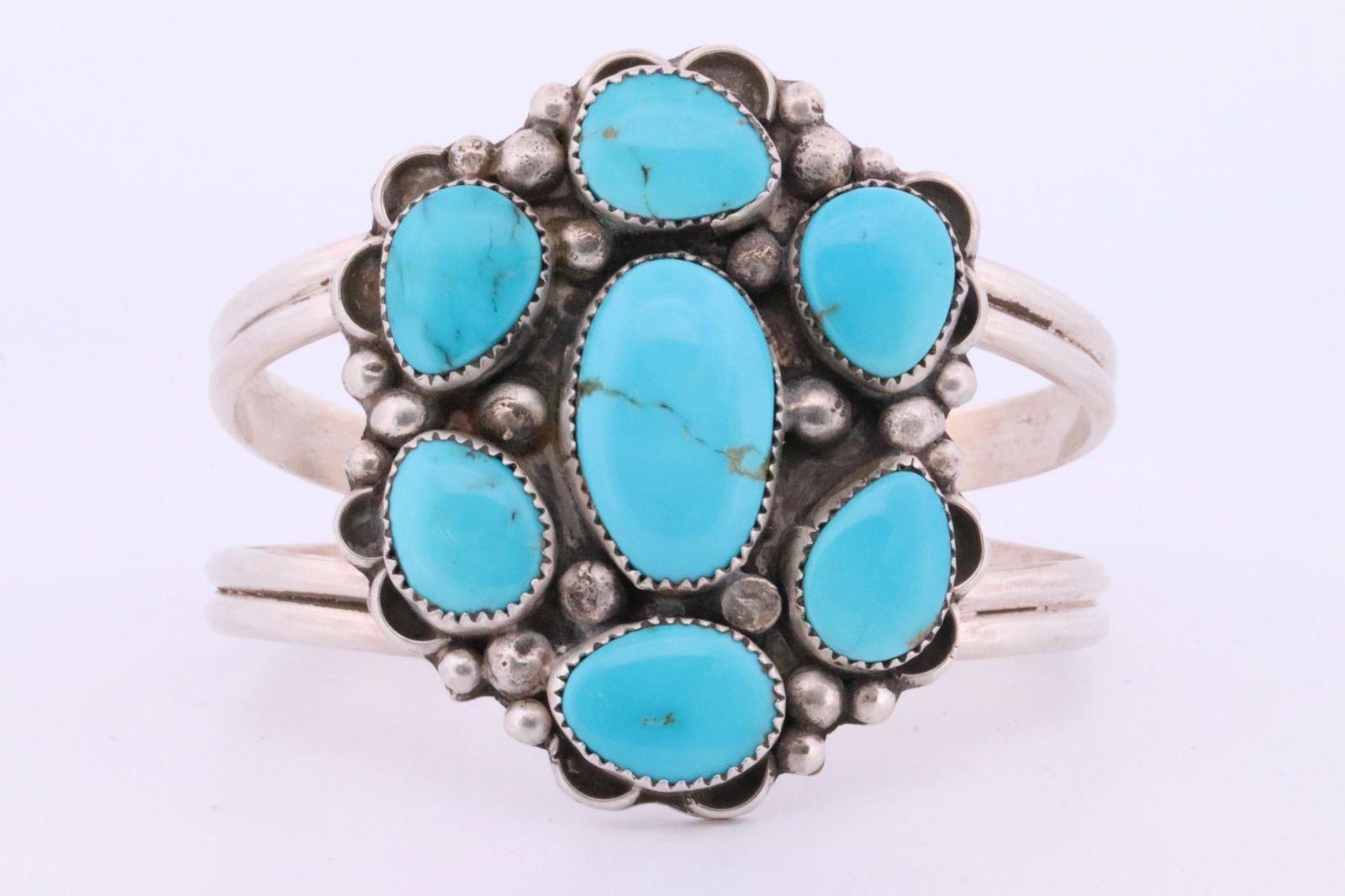 Native American Navajo Handmade Sterling Silver Turquoise Bracelet Cuff By M.M. (1 of 5)