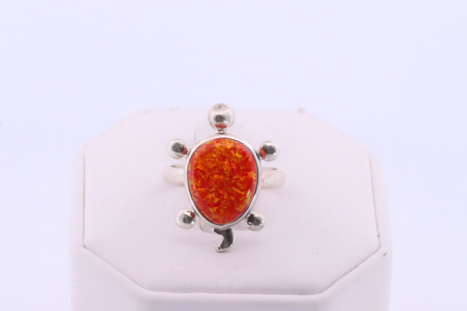 Native America Navajo Handmade Sterling Silver Opal Fire Turtle Ring By R. (1 of 4)