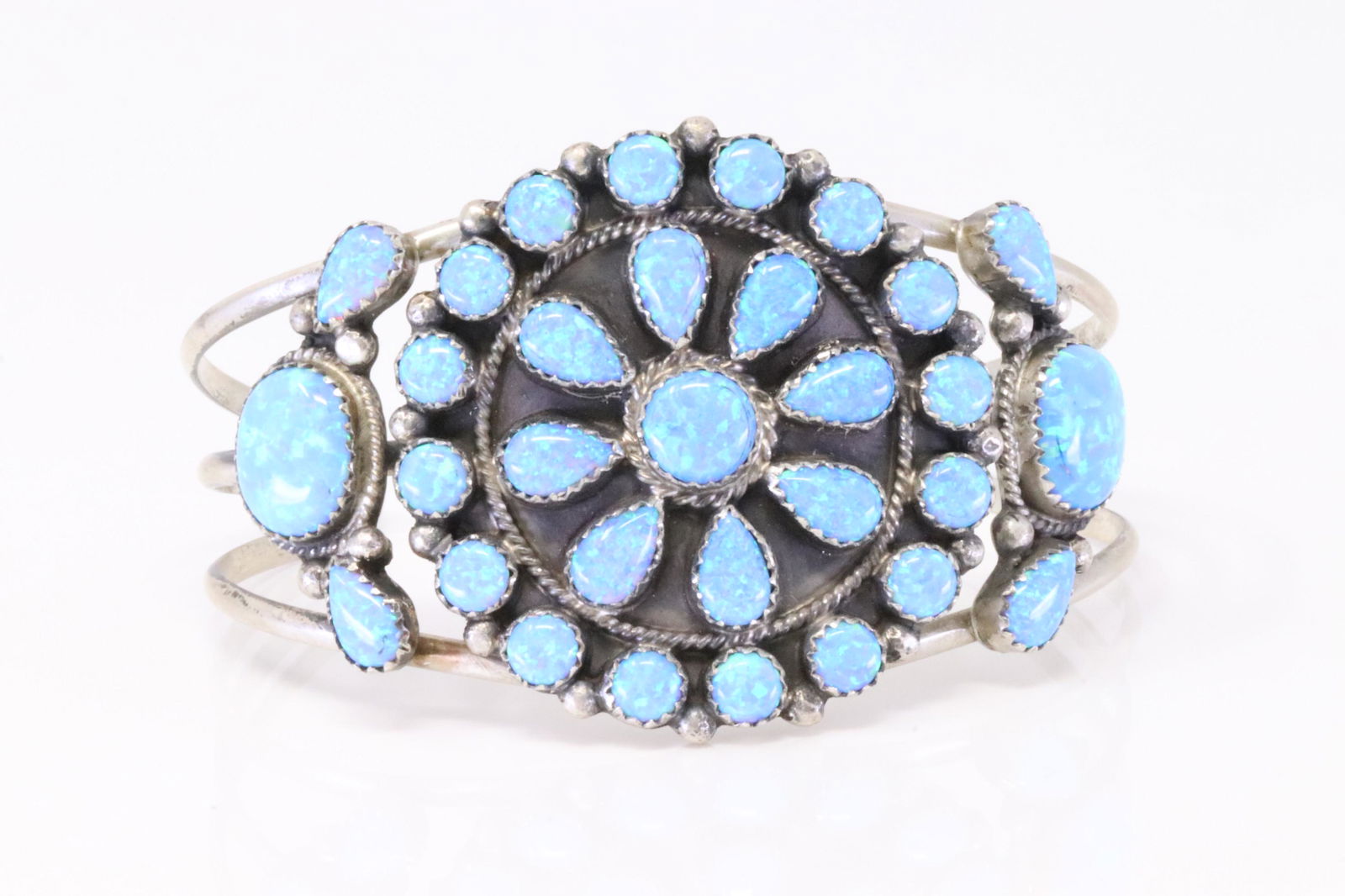 Native America Navajo Handmade Sterling Silver Opal Bracelet Cluster By R.B. (1 of 4)