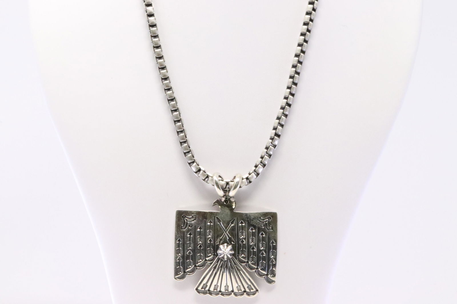 Native American Navajo Handmade Sterling Silver Thunder Bird Necklace By Sunshine Reeves. (1 of 5)