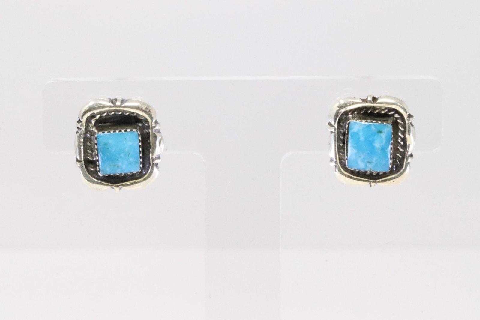 Native America Navajo Handmade Sterling Silver Turquoise Post Earring's By Anderson Benally.: This is a Native America Navajo Handmade Sterling Silver Turquoise Post Earring's By Anderson Benally.