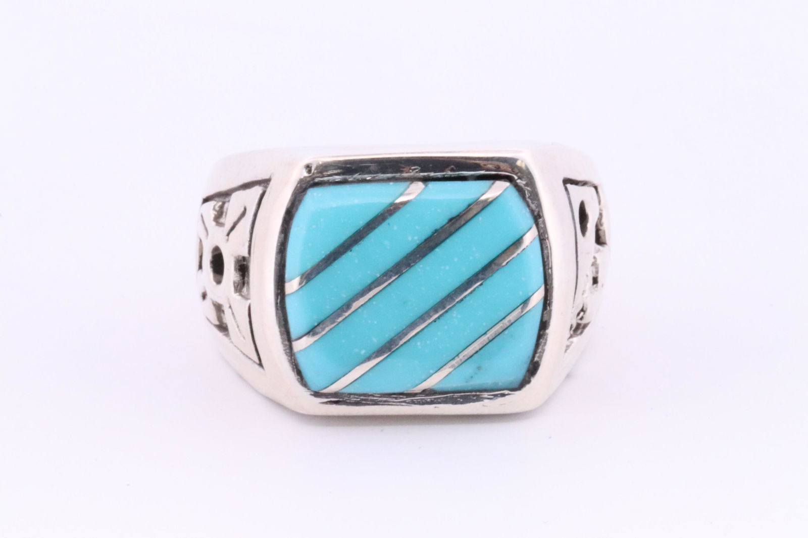 Native America Zuni Handmade Sterling Silver Turquoise Inlay Ring. (1 of 4)