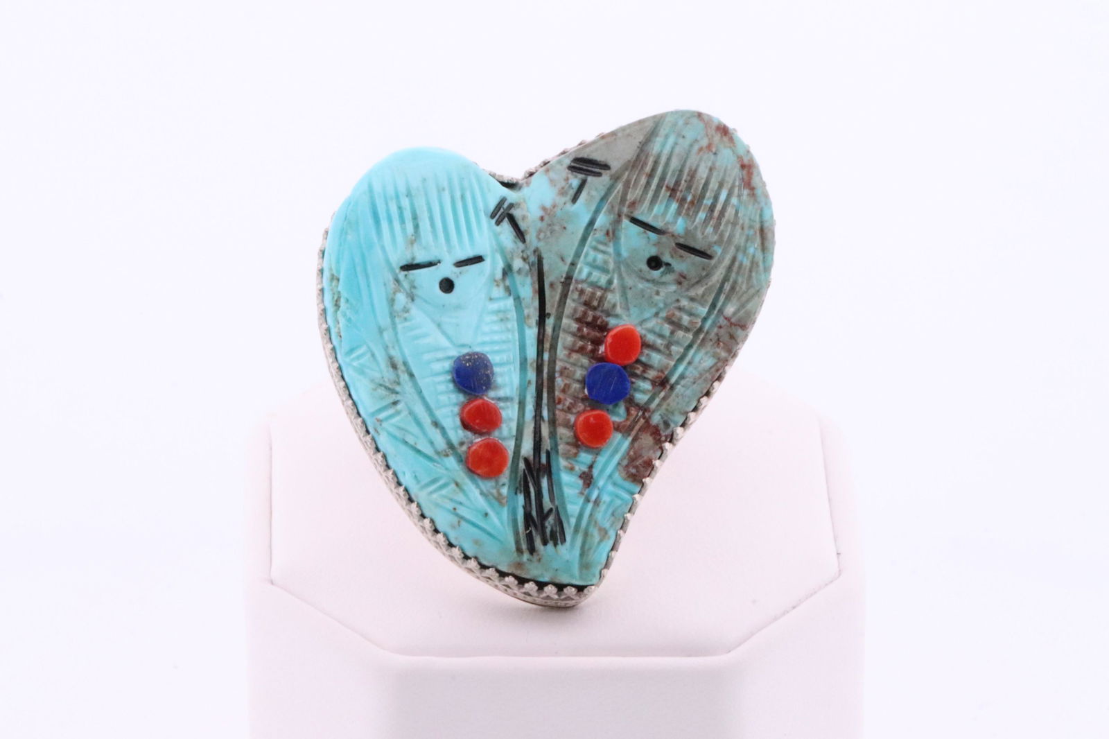 Native America Navajo Handmade Sterling Silver Multi-Color Stones Heart Ring By G.C. (1 of 4)