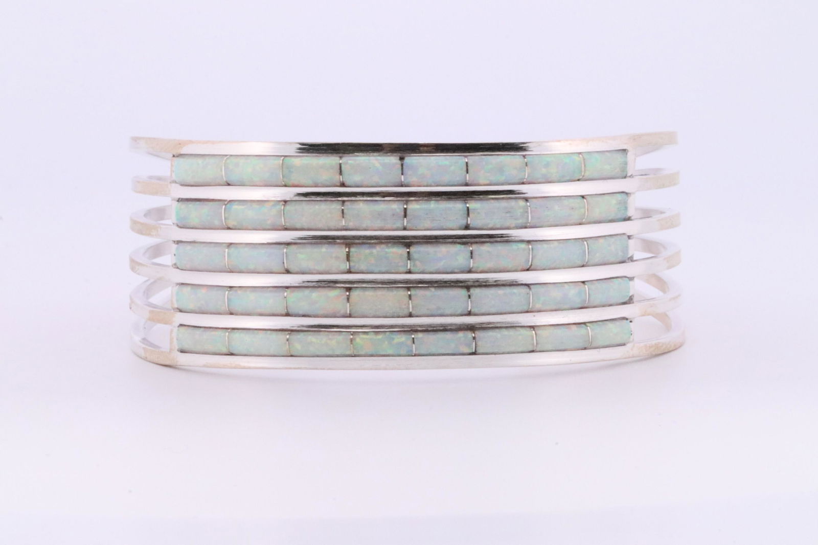 Native America Navajo Handmade Sterling Silver Opal Inlay Bracelet By A.L.W. (1 of 4)