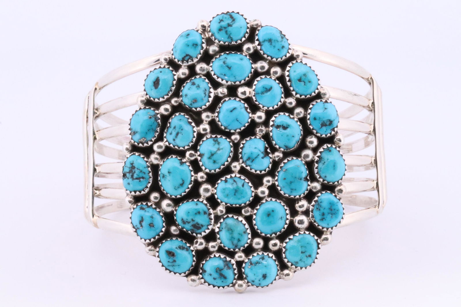 Native America Navajo Handmade Sterling Silver Turquoise Bracelet Cluster By M.H. (1 of 4)