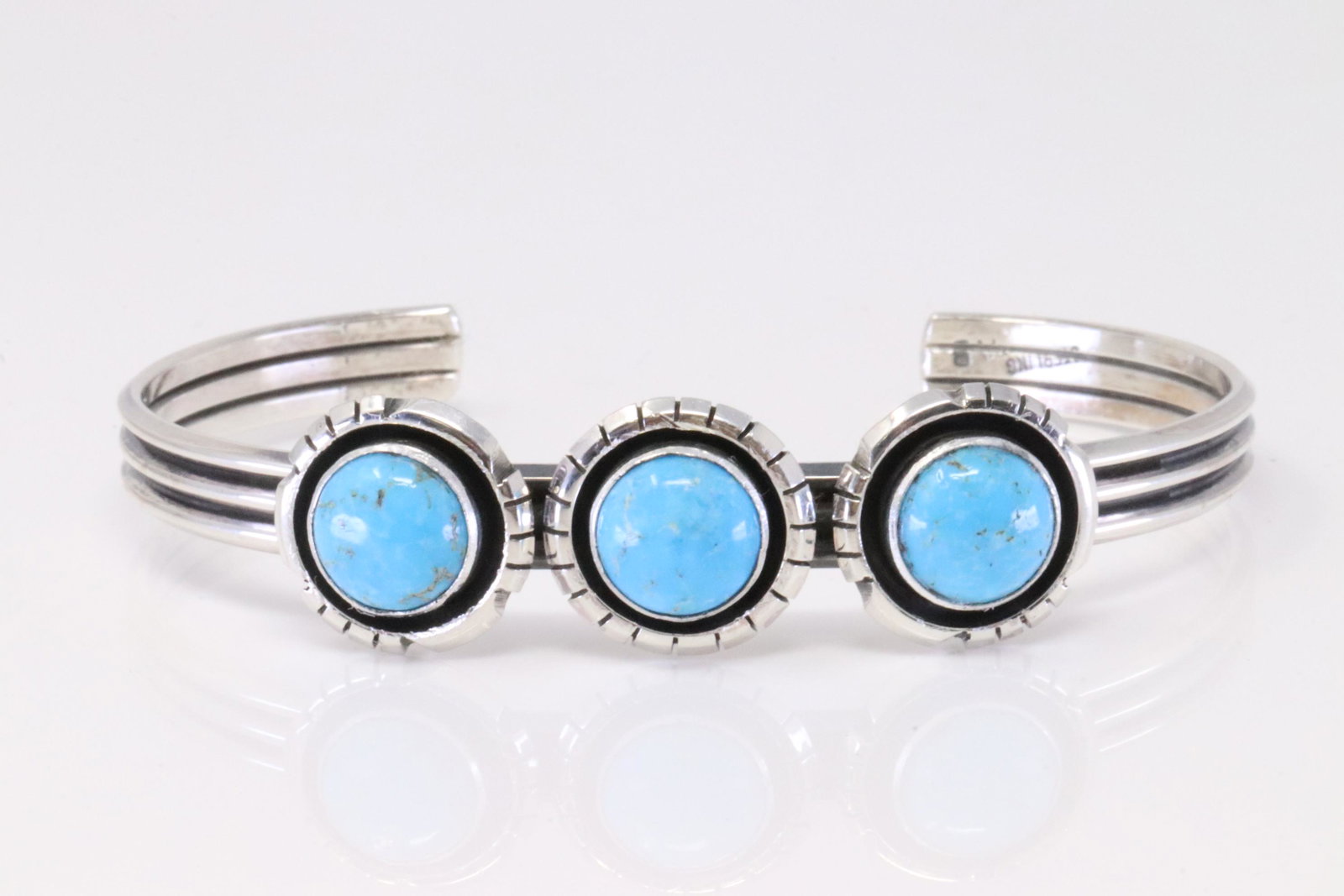 Native America Navajo Handmade Sterling Silver Turquoise Bracelet By Amos Begay.: This is a Native America Navajo Handmade Sterling Silver Turquoise Bracelet By Amos Begay.