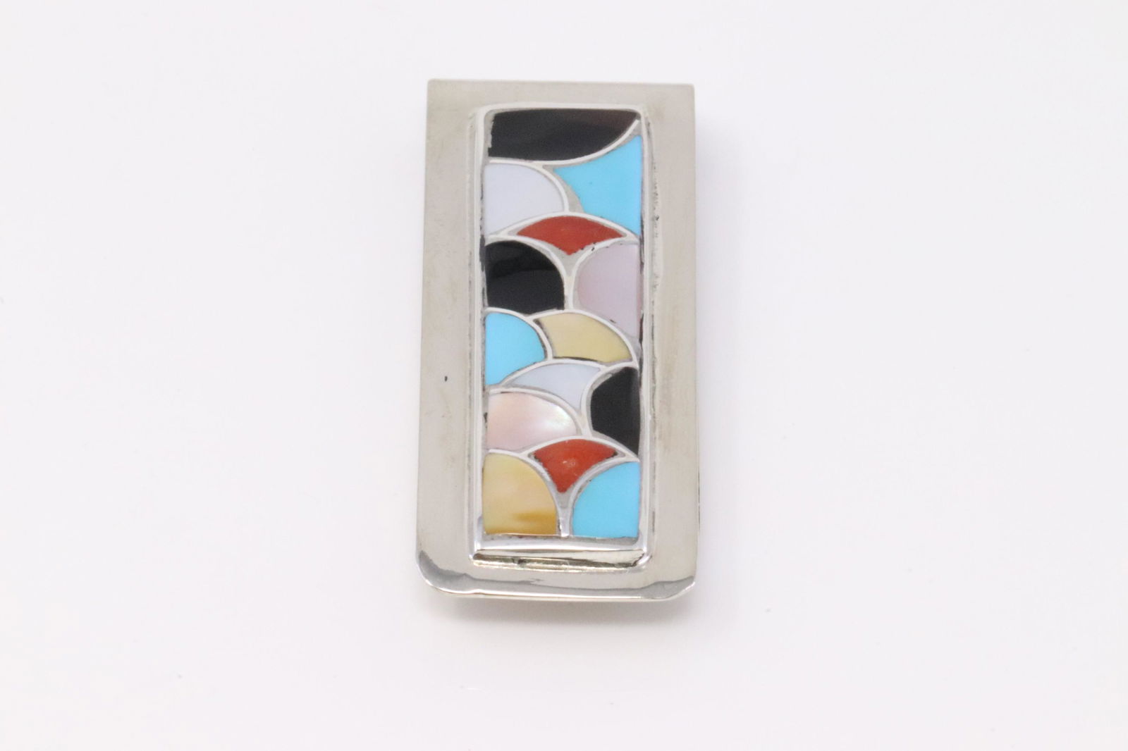 Native America Zuni Handmade Sterling Silver Multi-Color Money Clip By Orena Leekya. (1 of 3)