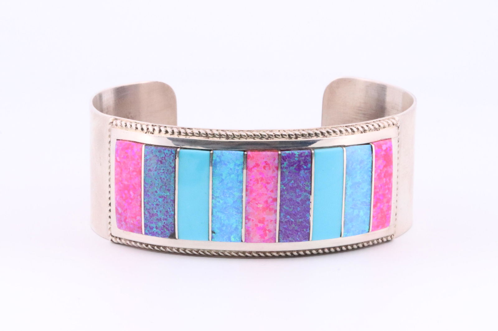 Native America Zuni Handmade Sterling Silver Multi-Color Bracelet Stone By Emery Lalacita. (1 of 4)