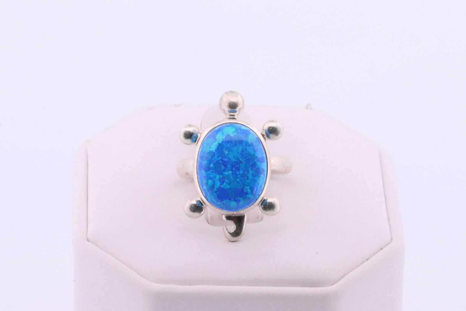 Native America Navajo Handmade Sterling Silver Blue Opal Turtle Ring By R. (1 of 4)