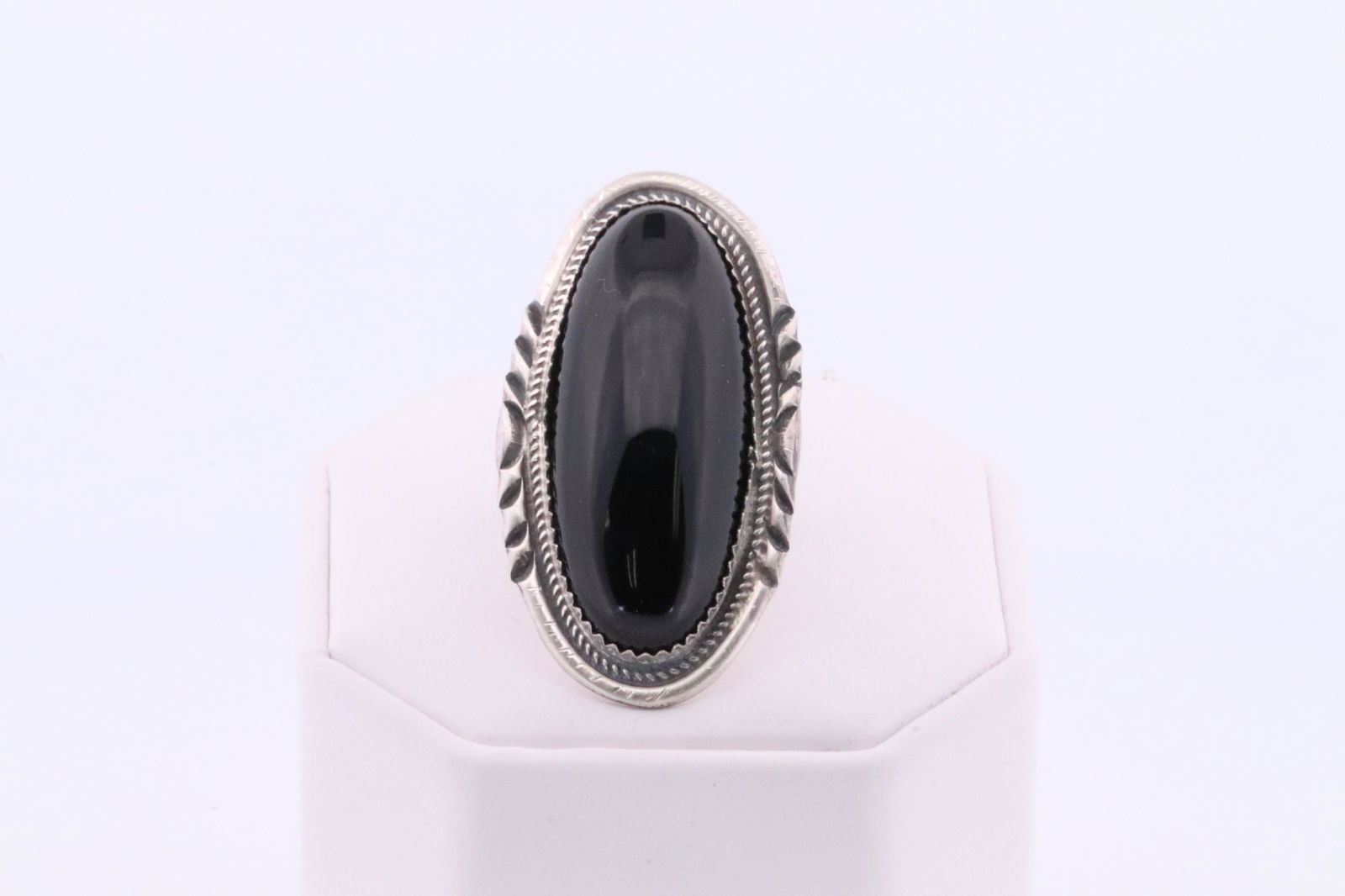 Native America Navajo Handmade Sterling Silver Black Onyx Ring By C.L. (1 of 4)
