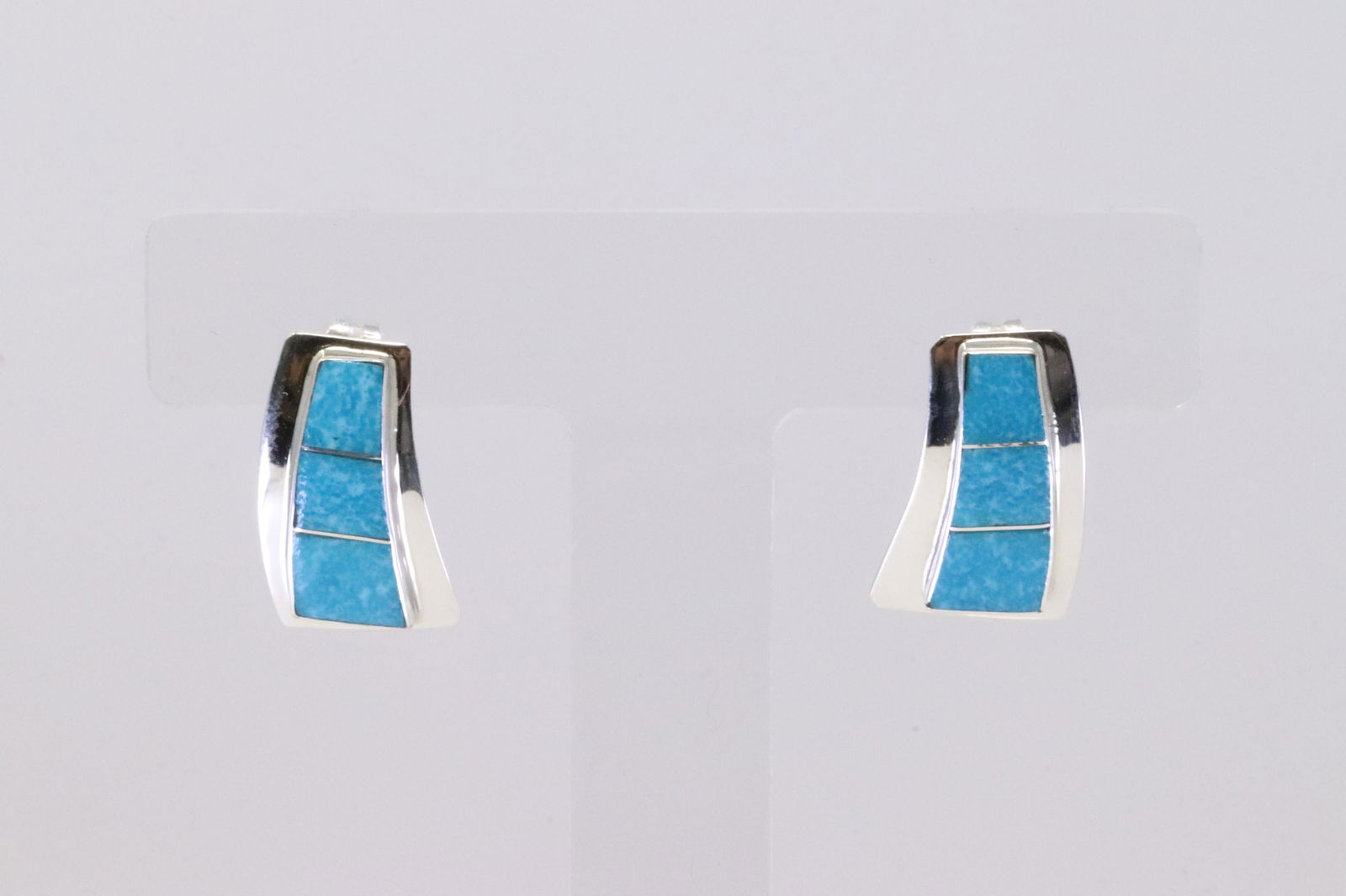 Native America Navajo Handmade Sterling Silver Turquoise Inlay Post Earring's By Cynthia Johnson. (1 of 4)
