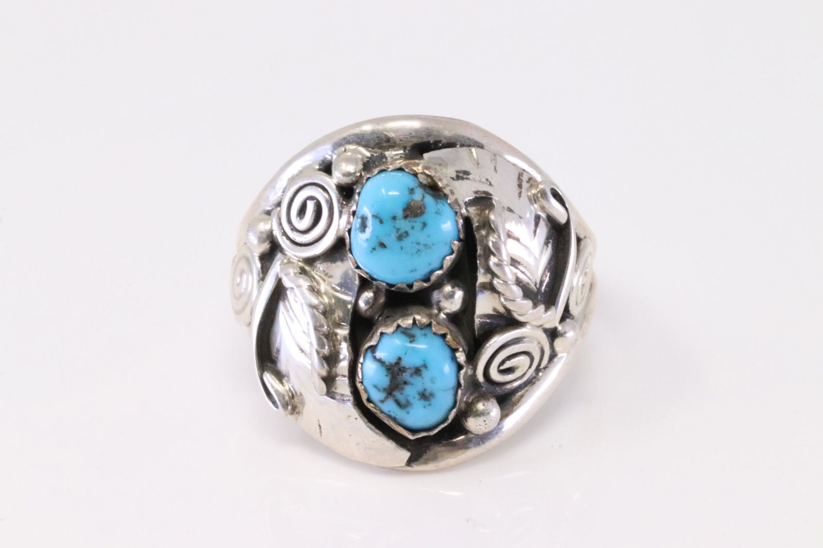 Native America Navajo Handmade Sterling Silver Turquoise Ring Cuff By B. (1 of 4)