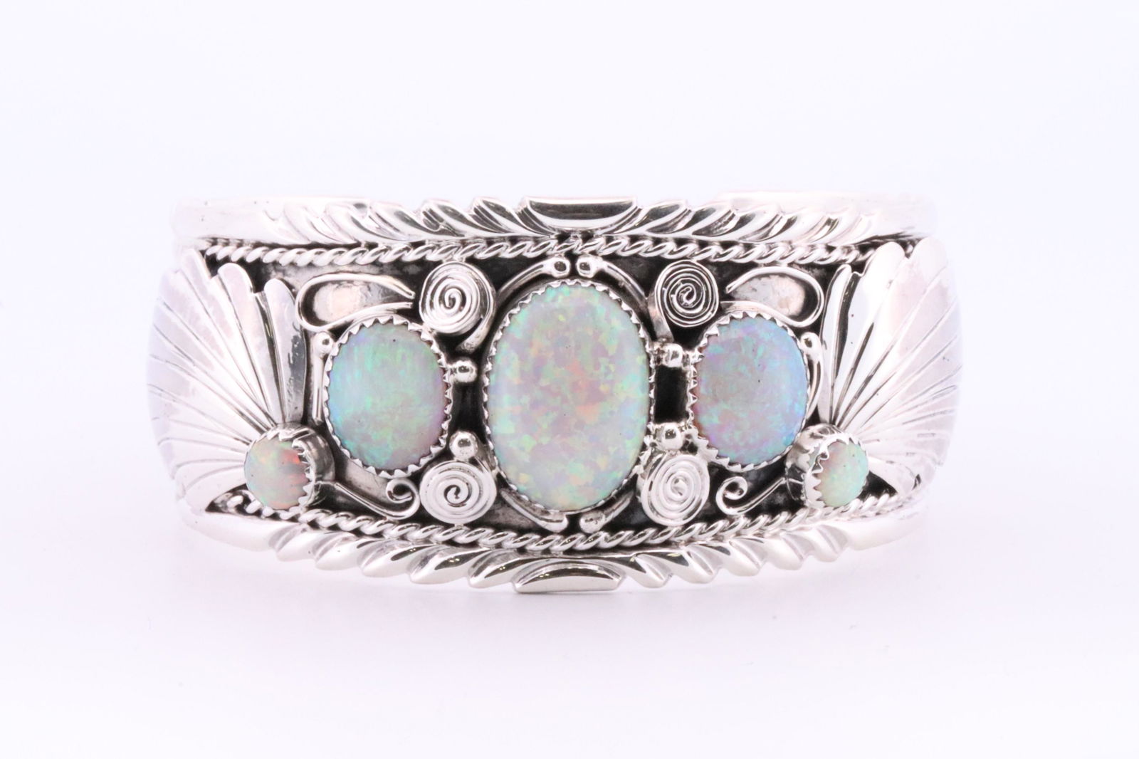 Native America Navajo Handmade Sterling Silver Opal Bracelet Cuff By P. (1 of 4)