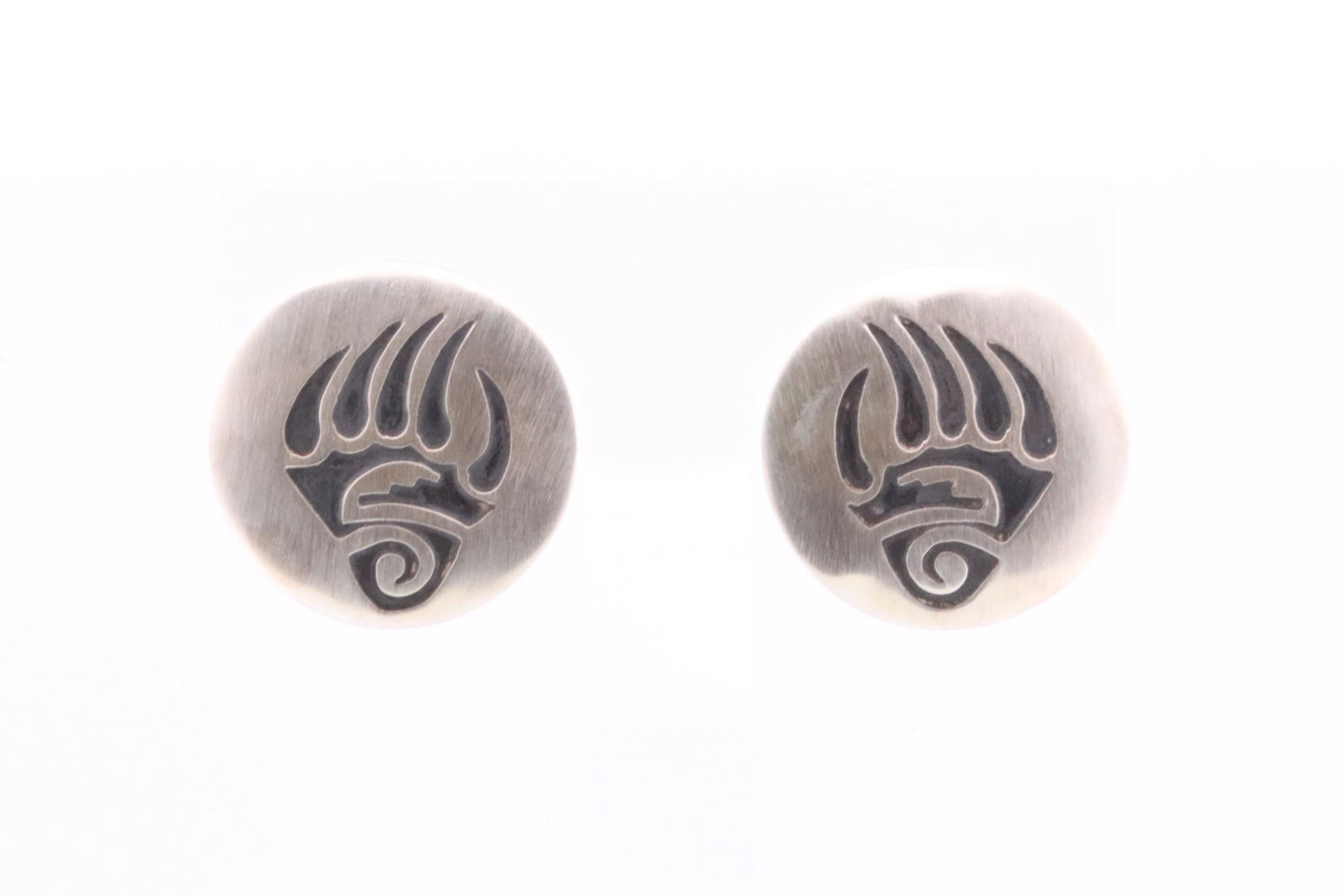 Native America Navajo Handmade Sterling Silver Paw Bear Post Earring's By Lester Gene.: This is a Native America Navajo Handmade Sterling Silver Paw Bear Post Earring's By Lester Gene.
