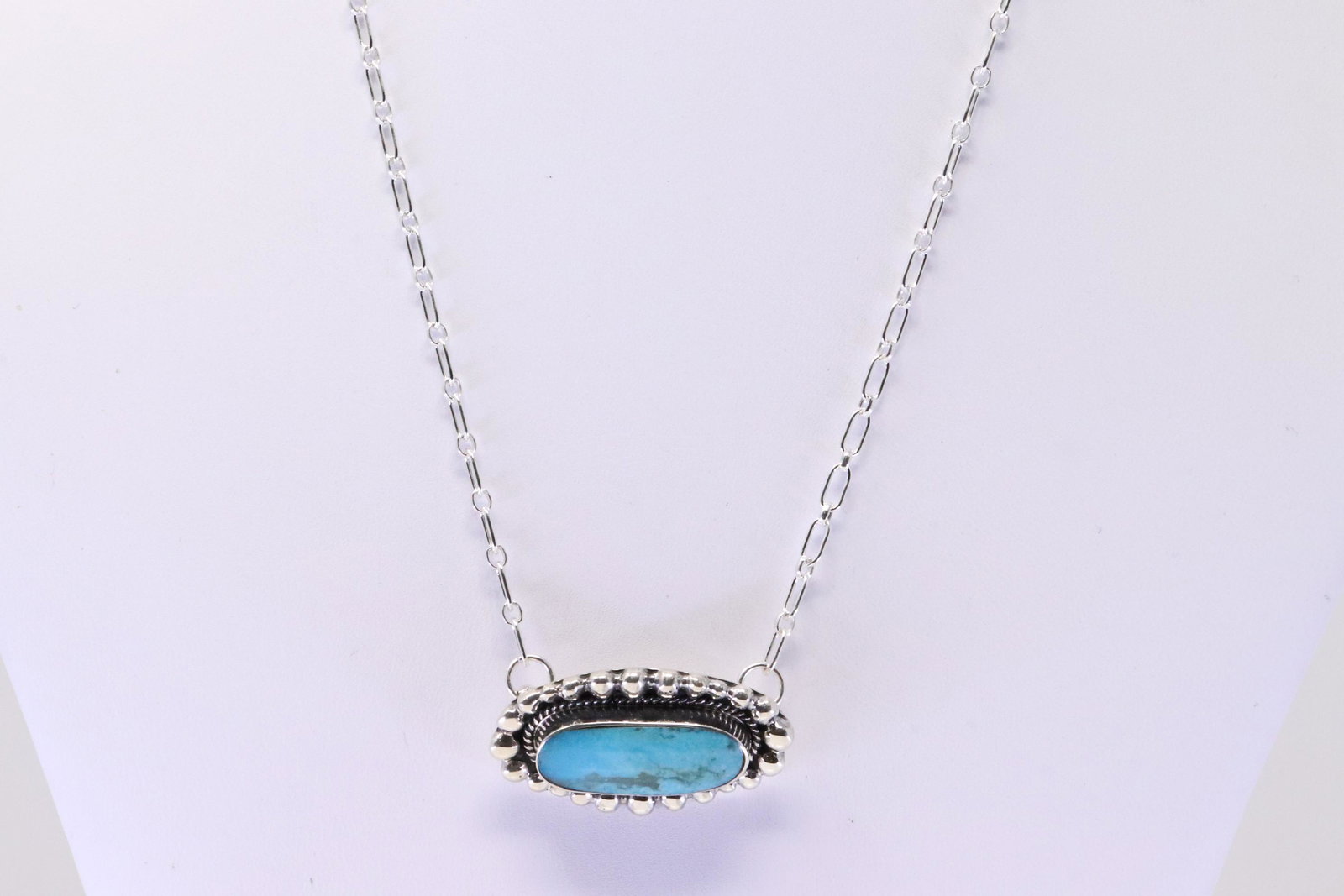 Native America Navajo Handmade Sterling Silver Turquoise Necklace By Sadie Jim.: This is a Native America Navajo Handmade Sterling Silver Turquoise Necklace By Sadie Jim. Necklace length: 18.00"