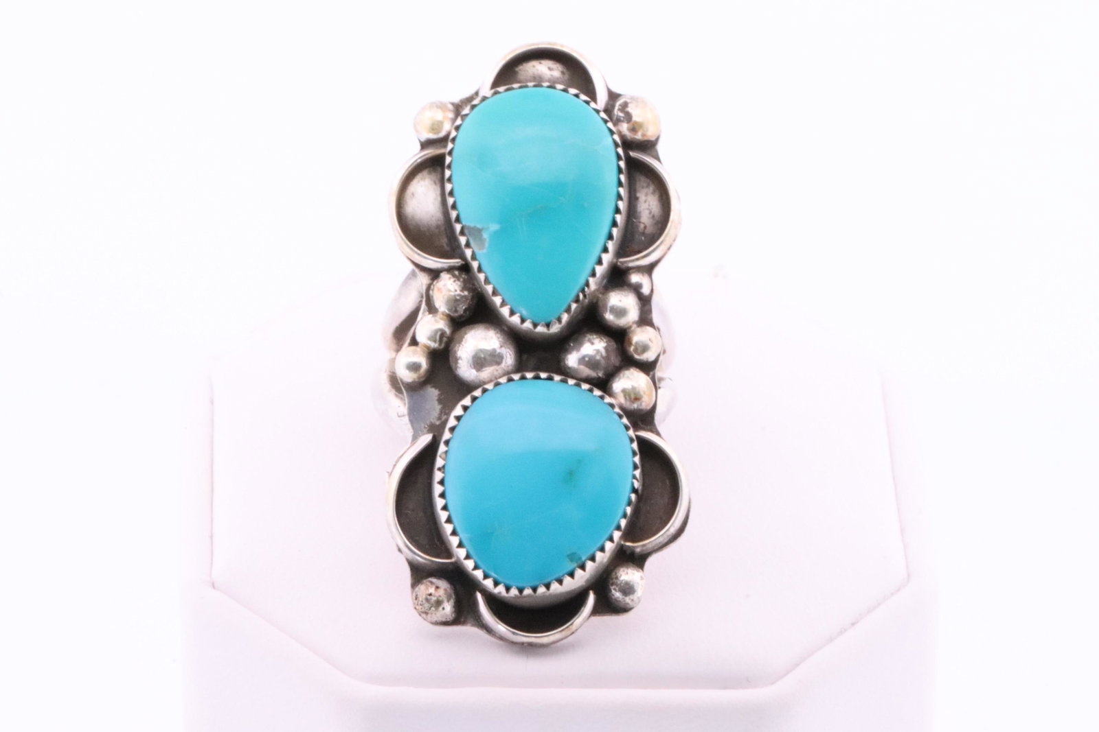Native American Navajo Handmade Sterling Silver Turquoise Ring By Rena Shelly.: This is a Native American Navajo Handmade Sterling Silver Turquoise Ring By Rena Shelly. Ring size: 6.75. Total weight: 18.90 Grams.