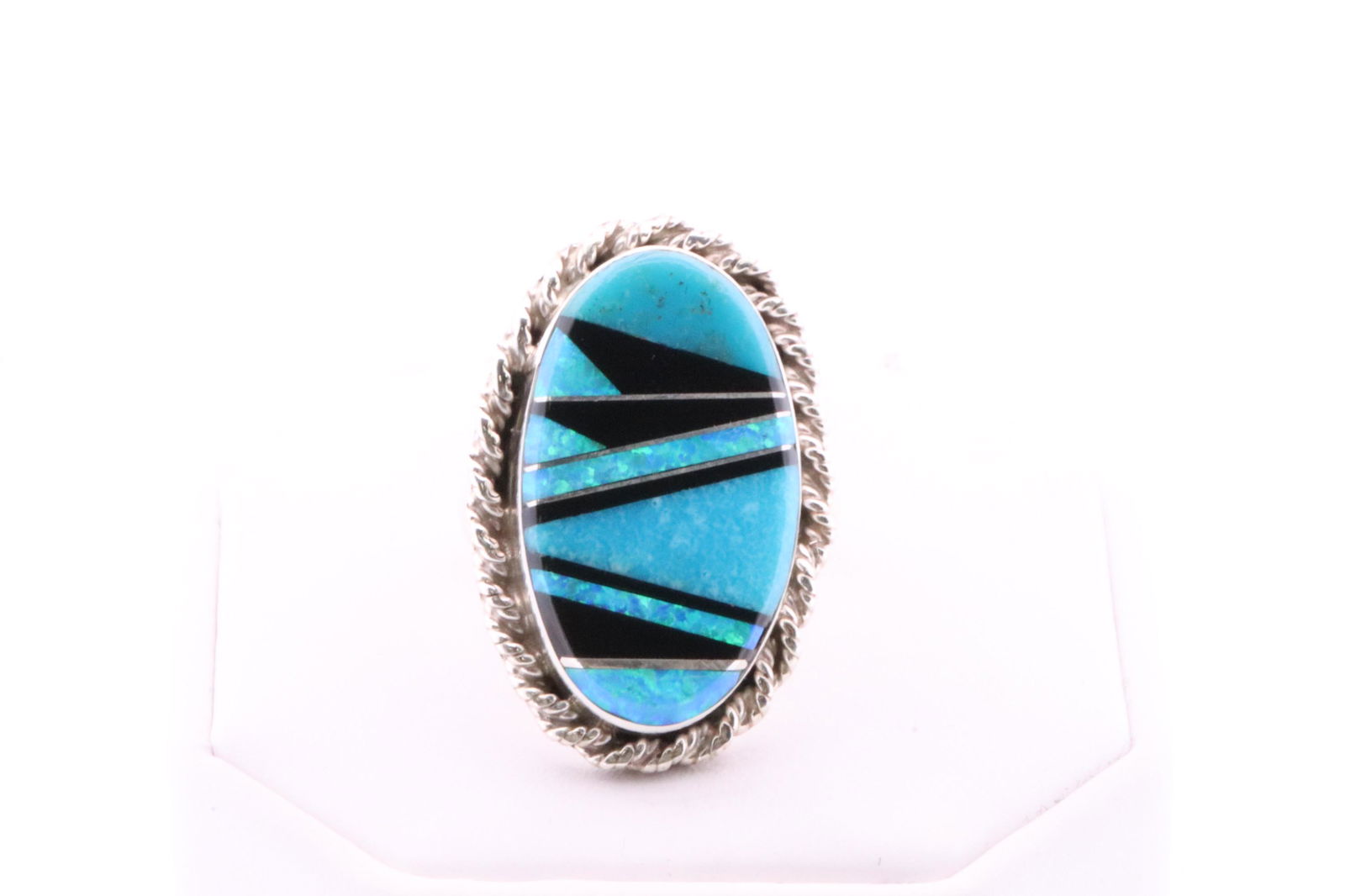 Native America Navajo Handmade Sterling Silver Multi-Color Inlay Ring By G.Douglas.: This is a Native America Navajo Handmade Sterling Silver Multi-Color Inlay Ring By G.Douglas. Ring size: 9.25.