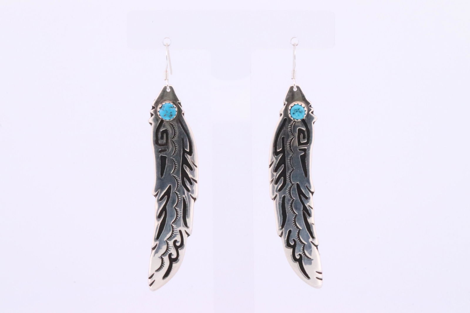 Native america Navajo Handmade Sterling Silver Turquoise Feather Dangling Earring's By T&R Singer. (1 of 4)