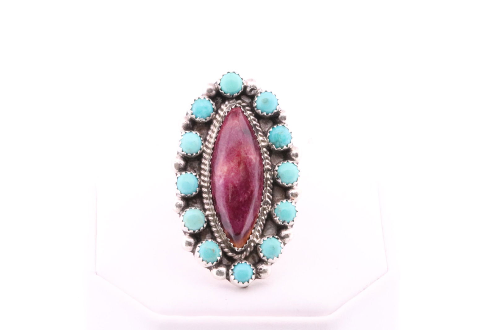 Native American Navajo Handmade Sterling Silver Purple Spiny / Turquoise Ring. (1 of 4)