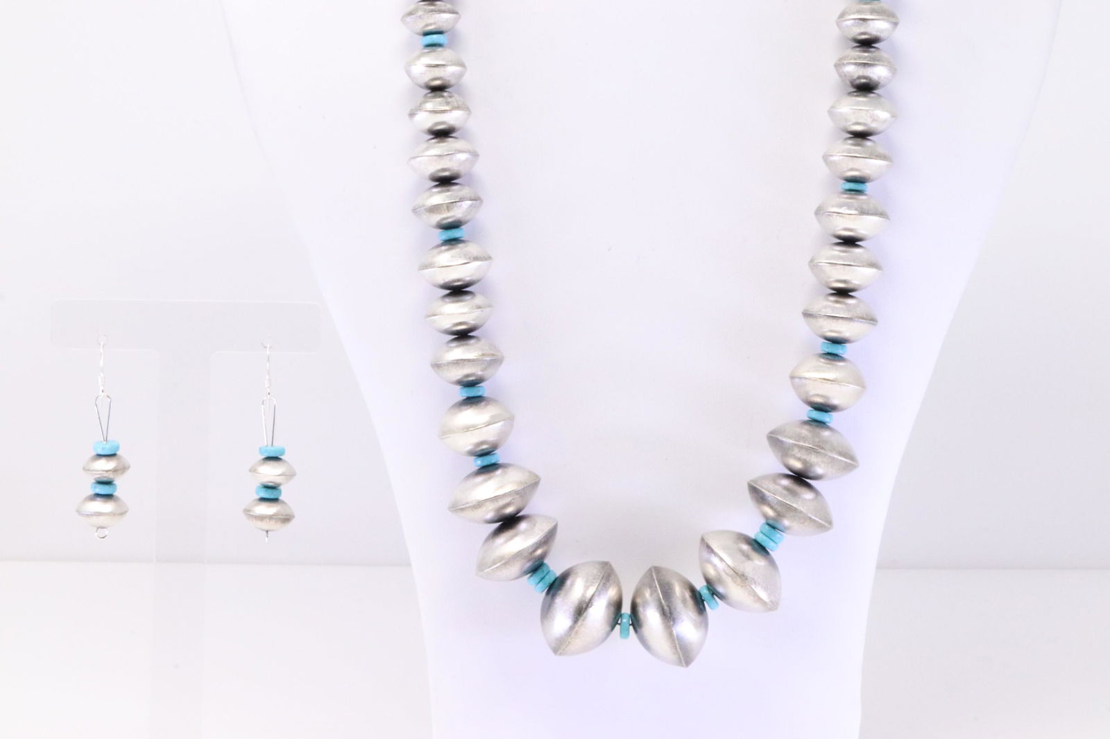 Native America Handmade Navajo Sterling Silver Turquoise / Beaded Necklace & Earring's Set By S.N. (1 of 6)