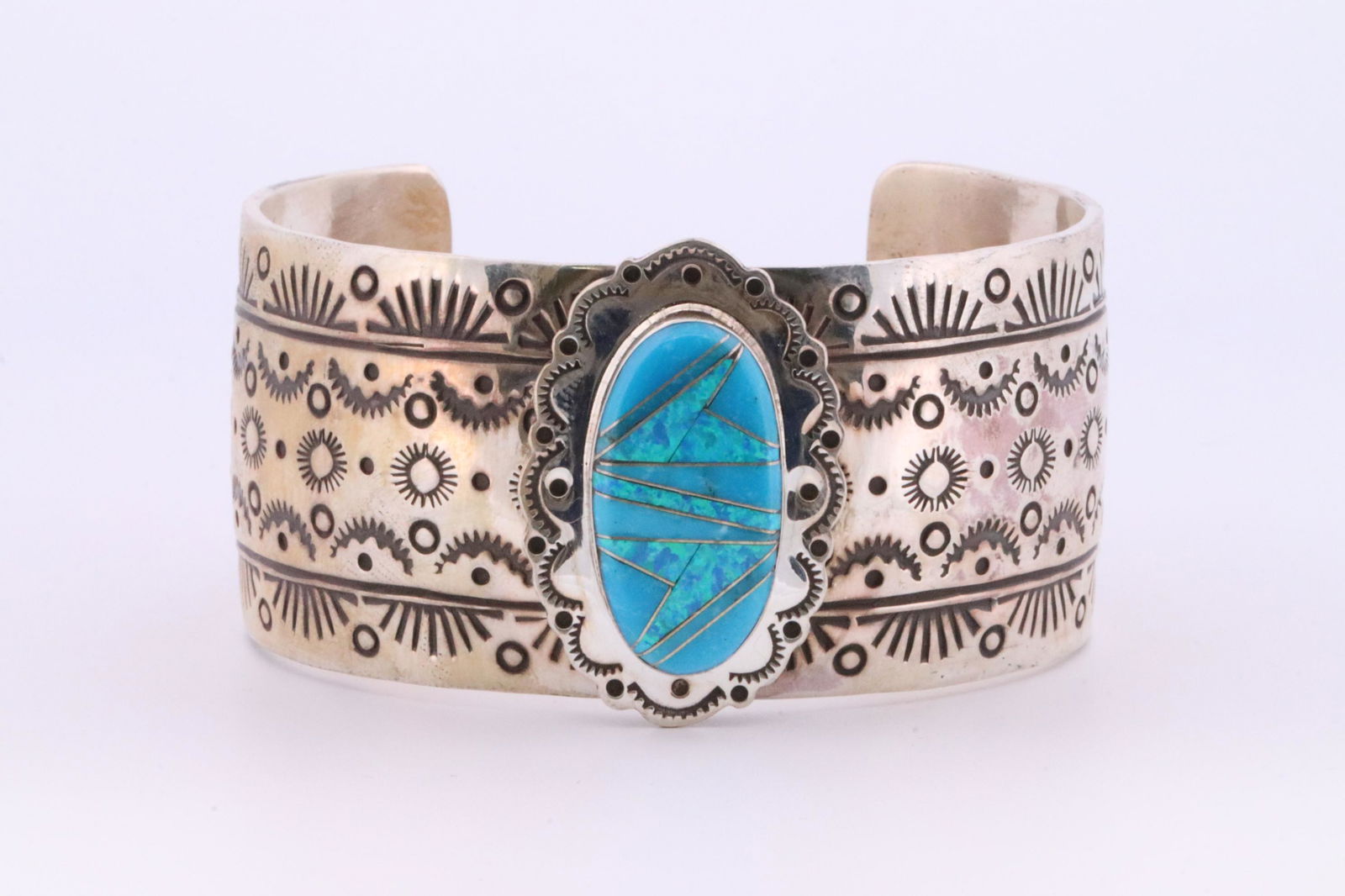 Native America Navajo Handmade Sterling Silver Opal / Turquoise Inlay Bracelet By G.Douglas. (1 of 4)
