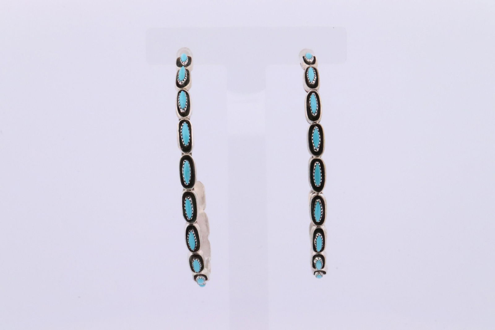 Native America Zuni Handmade Sterling Silver Turquoise Hoop Earring's. (1 of 4)