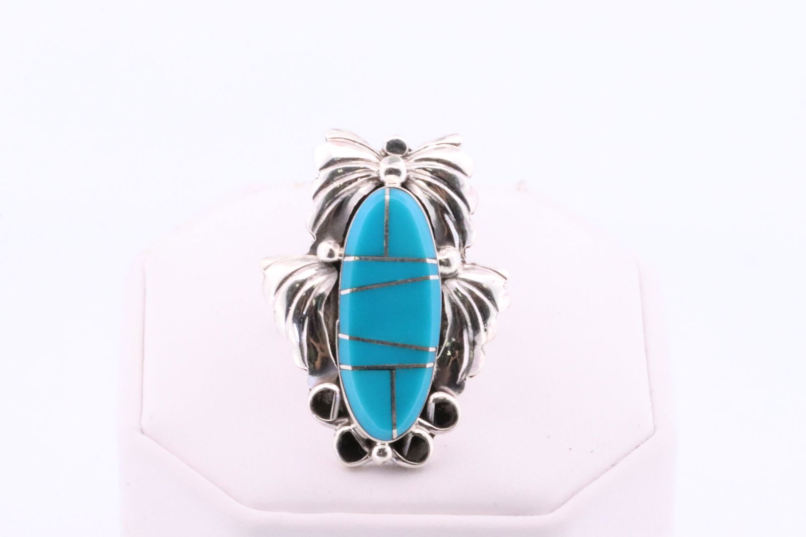 Native America Navajo Handmade Sterling Silver Turquoise Ring Inlay By J.Y. (1 of 3)