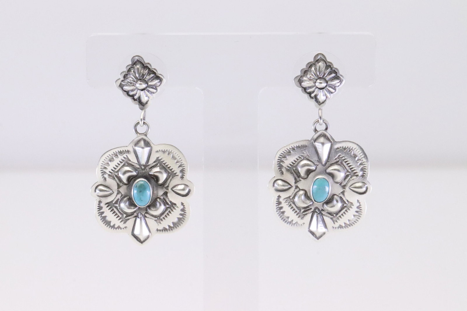 Native America Navajo Handmade Sterling Silver Turquoise Post Earring's Terry Charlie.: This is a Native America Navajo Handmade Sterling Silver Turquoise Post Earring's Terry Charlie.