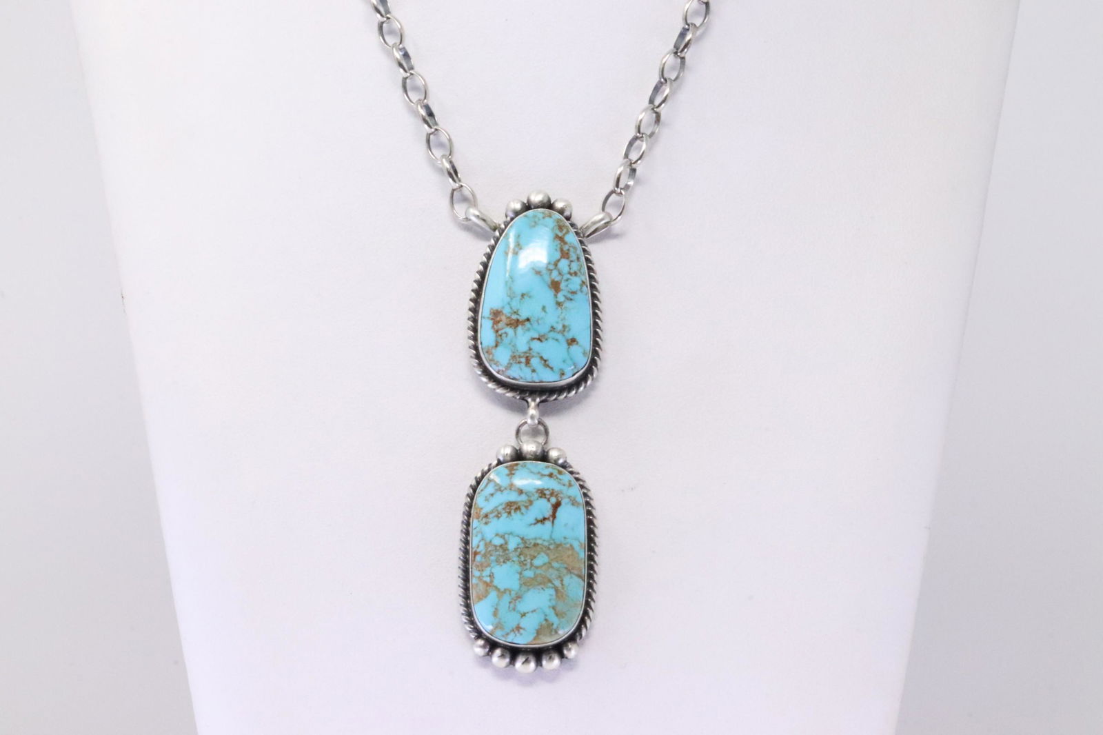 Native America Navajo Handmade Sterling Silver Kingman Turquoise Necklace By Alfred Martinez. (1 of 4)