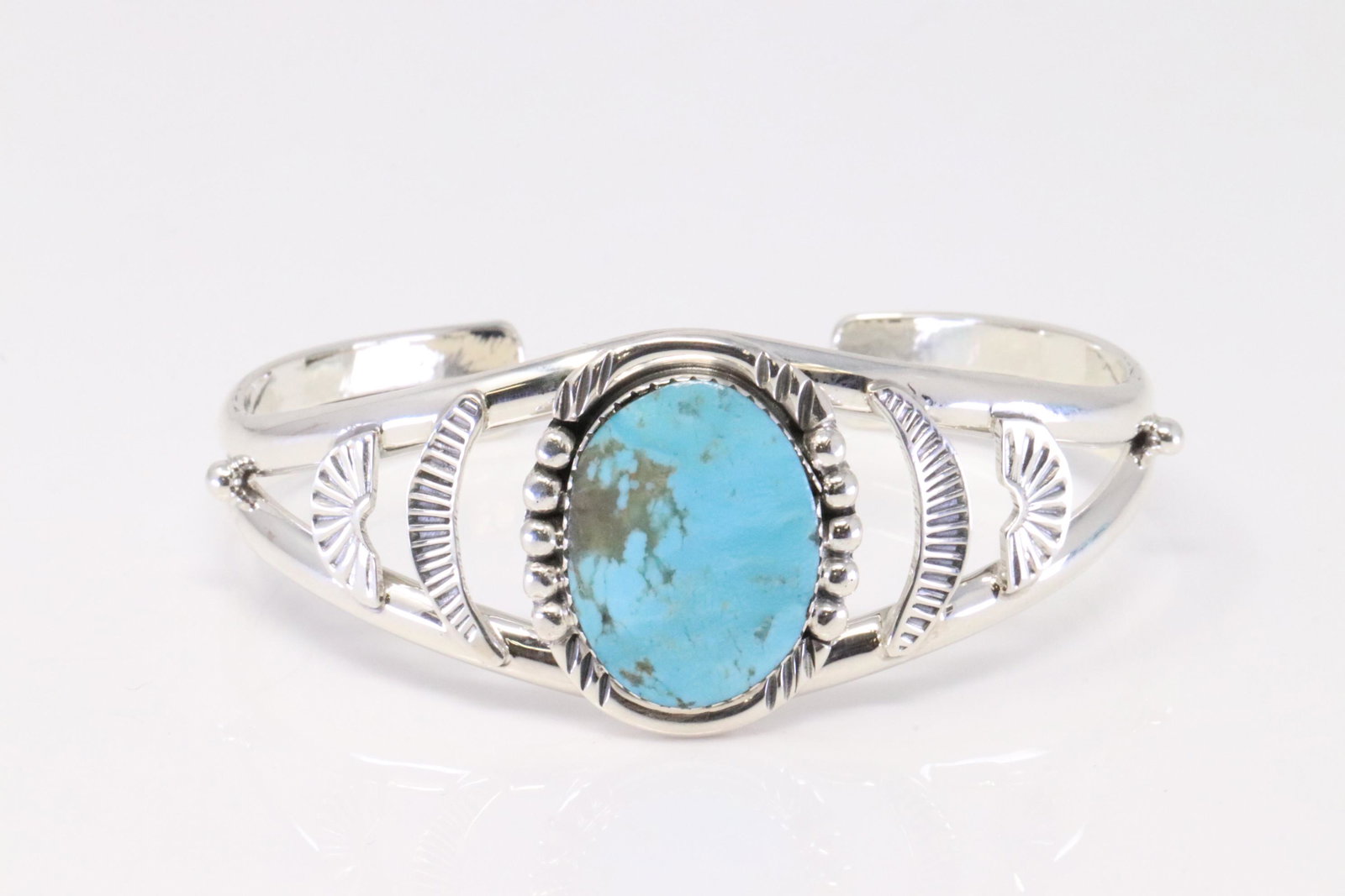 Native America Navajo Handmade Sterling Silver Turquoise Bracelet By Clarence Long.: This is a Native America Navajo Handmade Sterling Silver Turquoise Bracelet By Clarence Long.