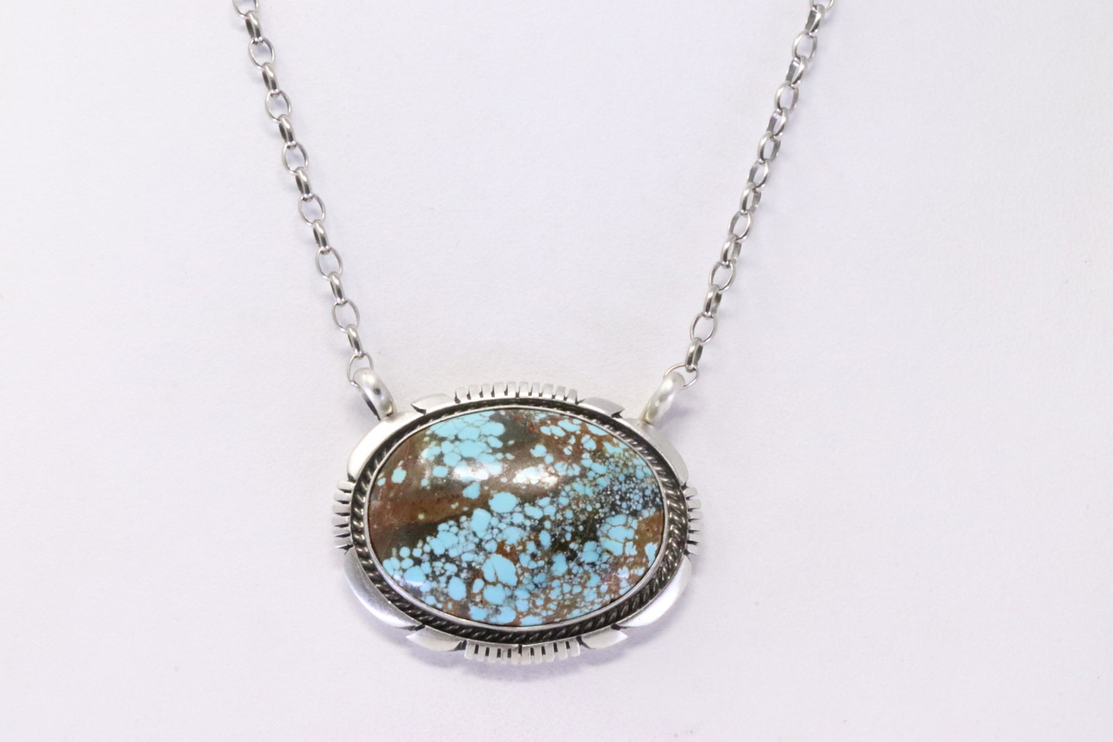 Native America Navajo Handmade Sterling Silver Number 8 Turquoise Necklace By Alfred Martinez.: This is a Native America Navajo Handmade Sterling Silver Number 8 Turquoise Necklace By Alfred Martinez. Necklace length: 16.00"