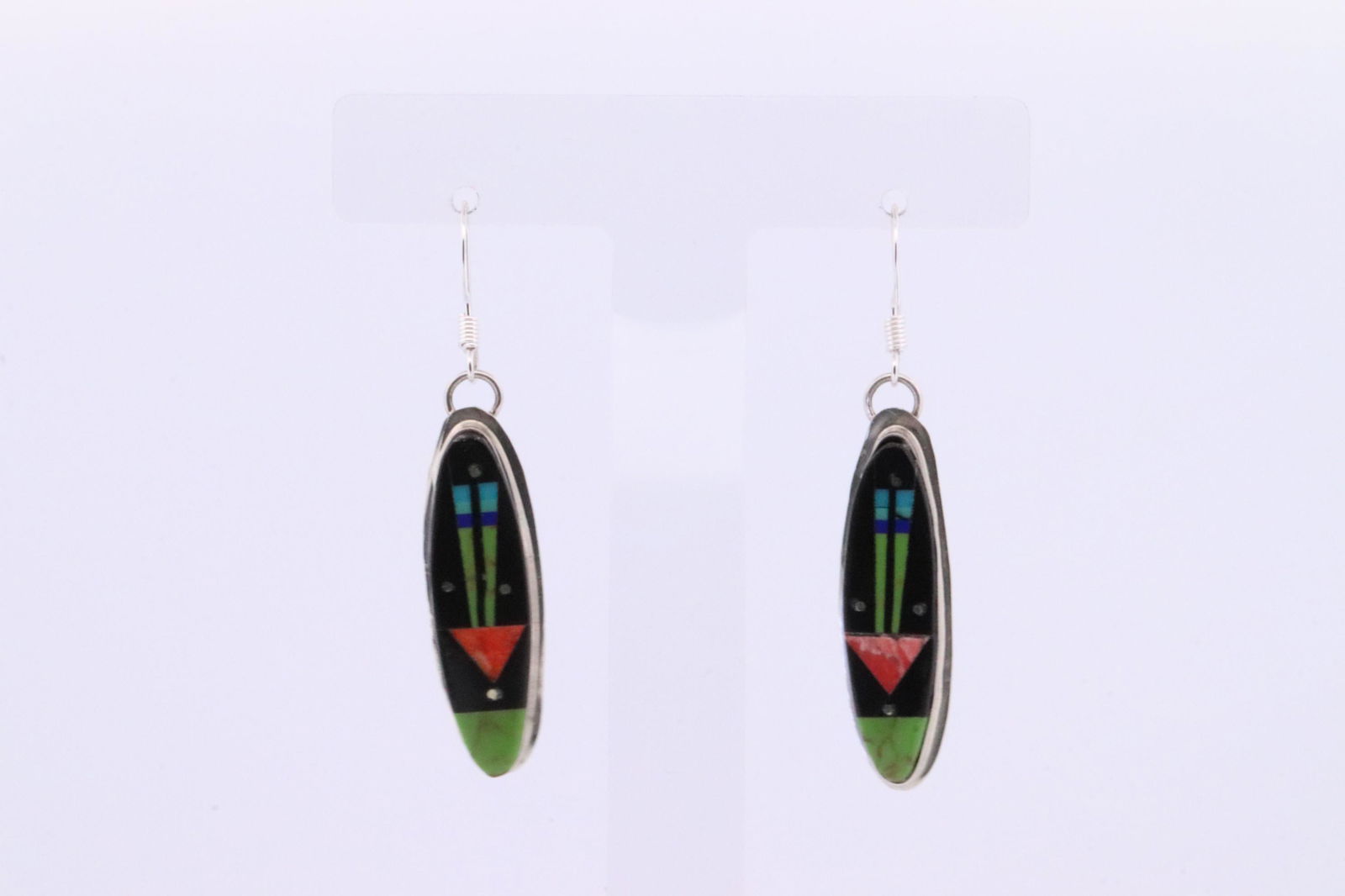 Native America Navajo Handmade Sterling Silver Night Sky Inlay Dangling Earring's By G. (1 of 4)