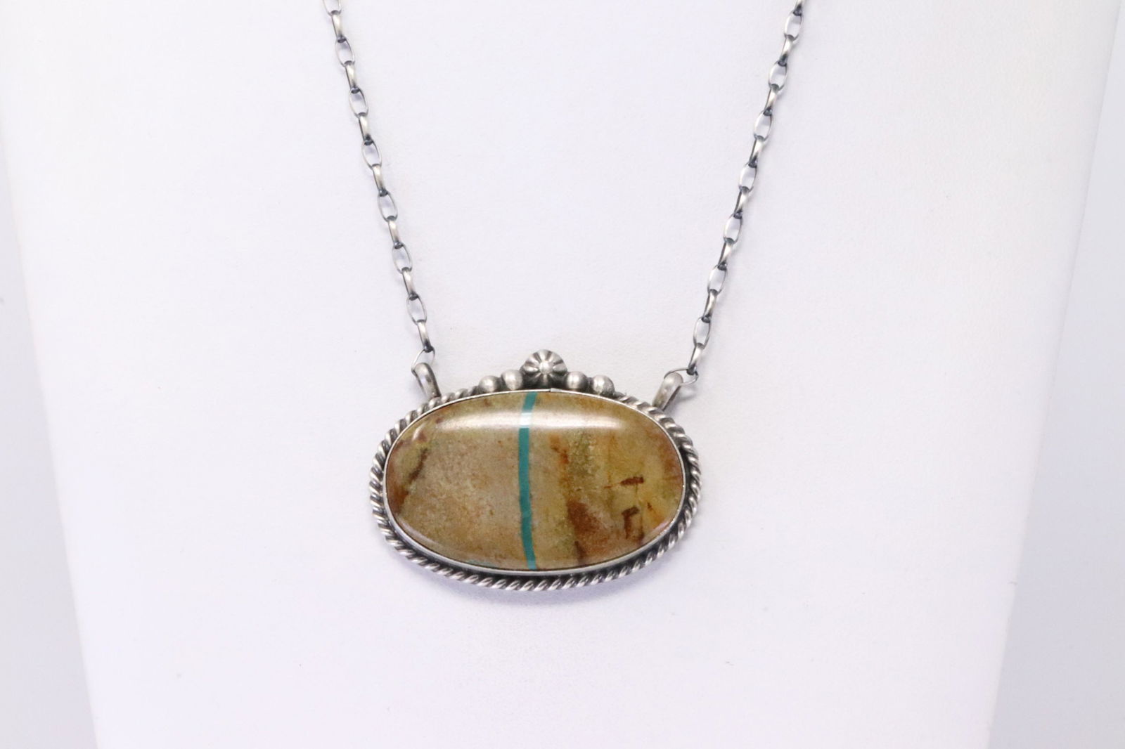 Native America Navajo Handmade Sterling Silver Boulder Turquoise Necklace By Robert Shakey. (1 of 4)